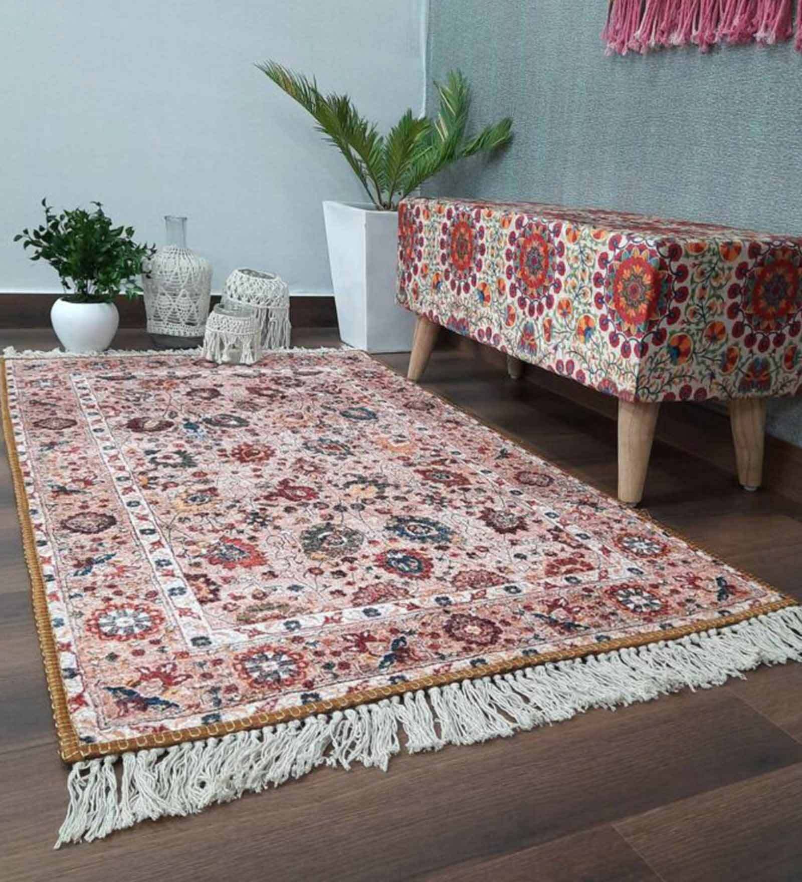 Beige Persian Faux Silk 5 ft x 7 ft Hand Woven Carpet