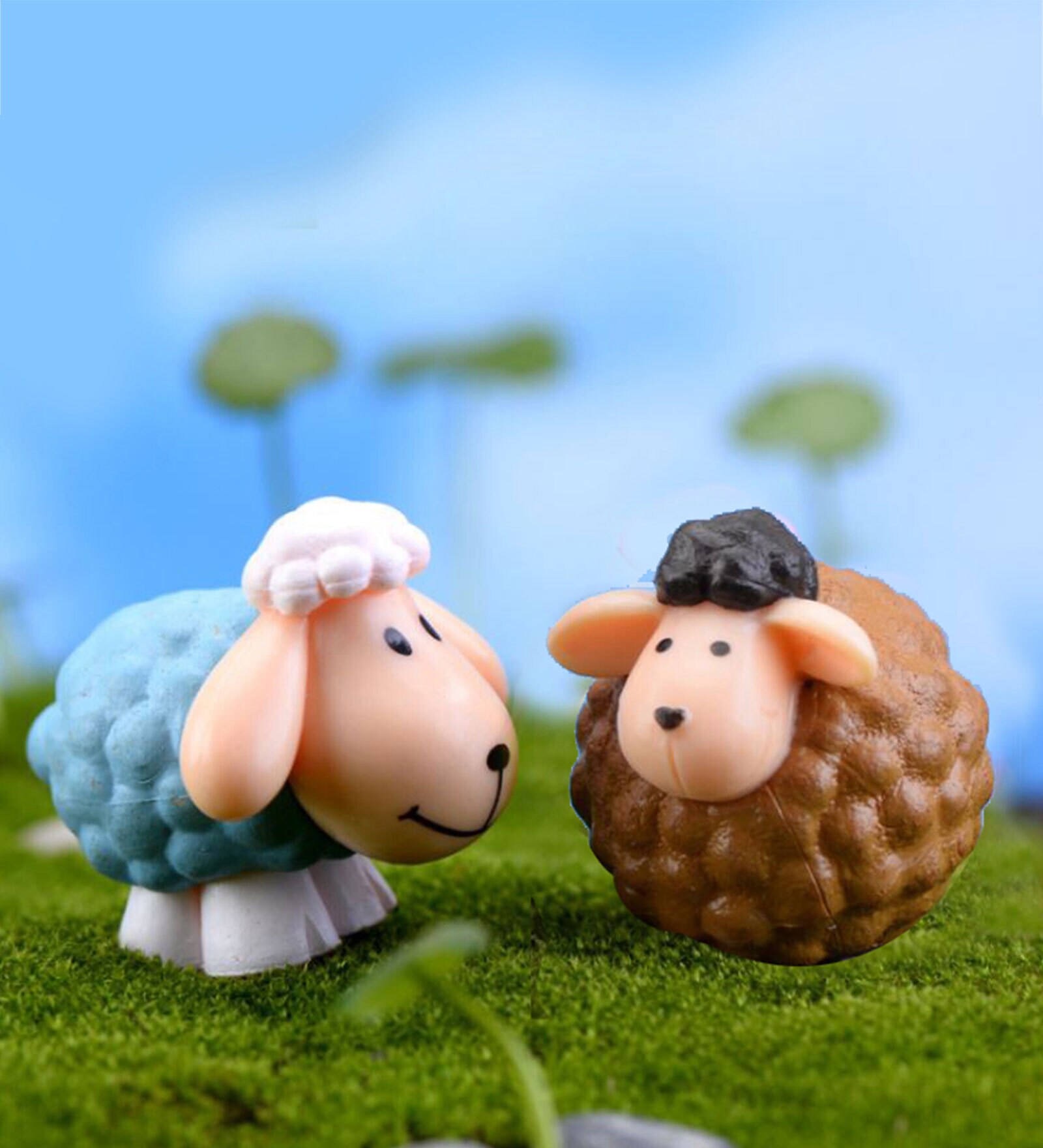 Beige & Brown Plastic Lamb And Sheep Set Of 10 Garden Figurine