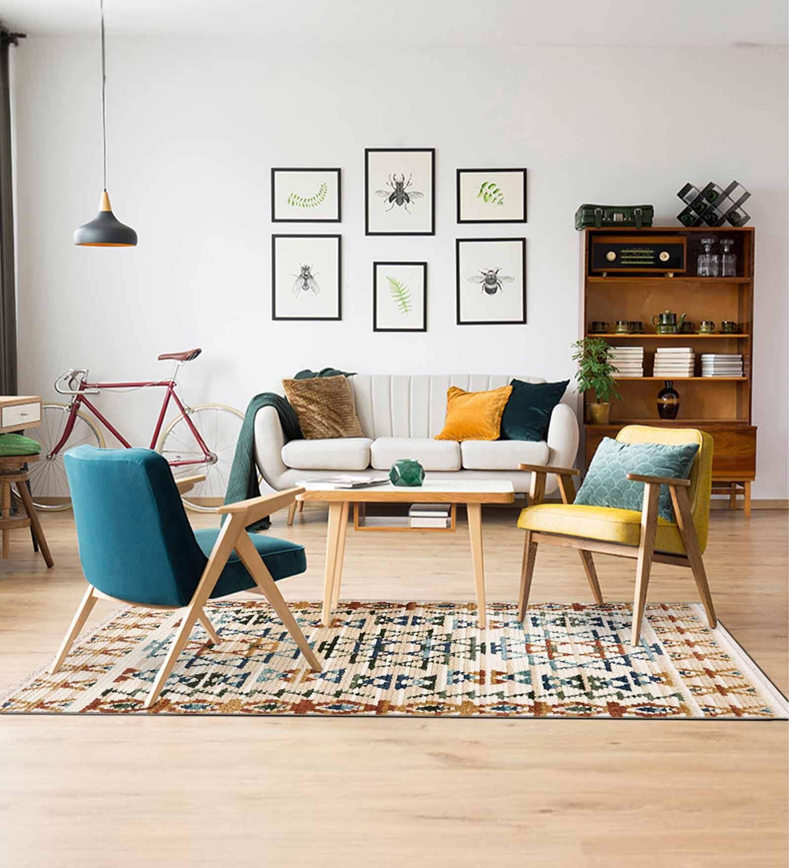 Beige & Brown Traditional Polyester 3 x 5 Feet Machine Made Carpet