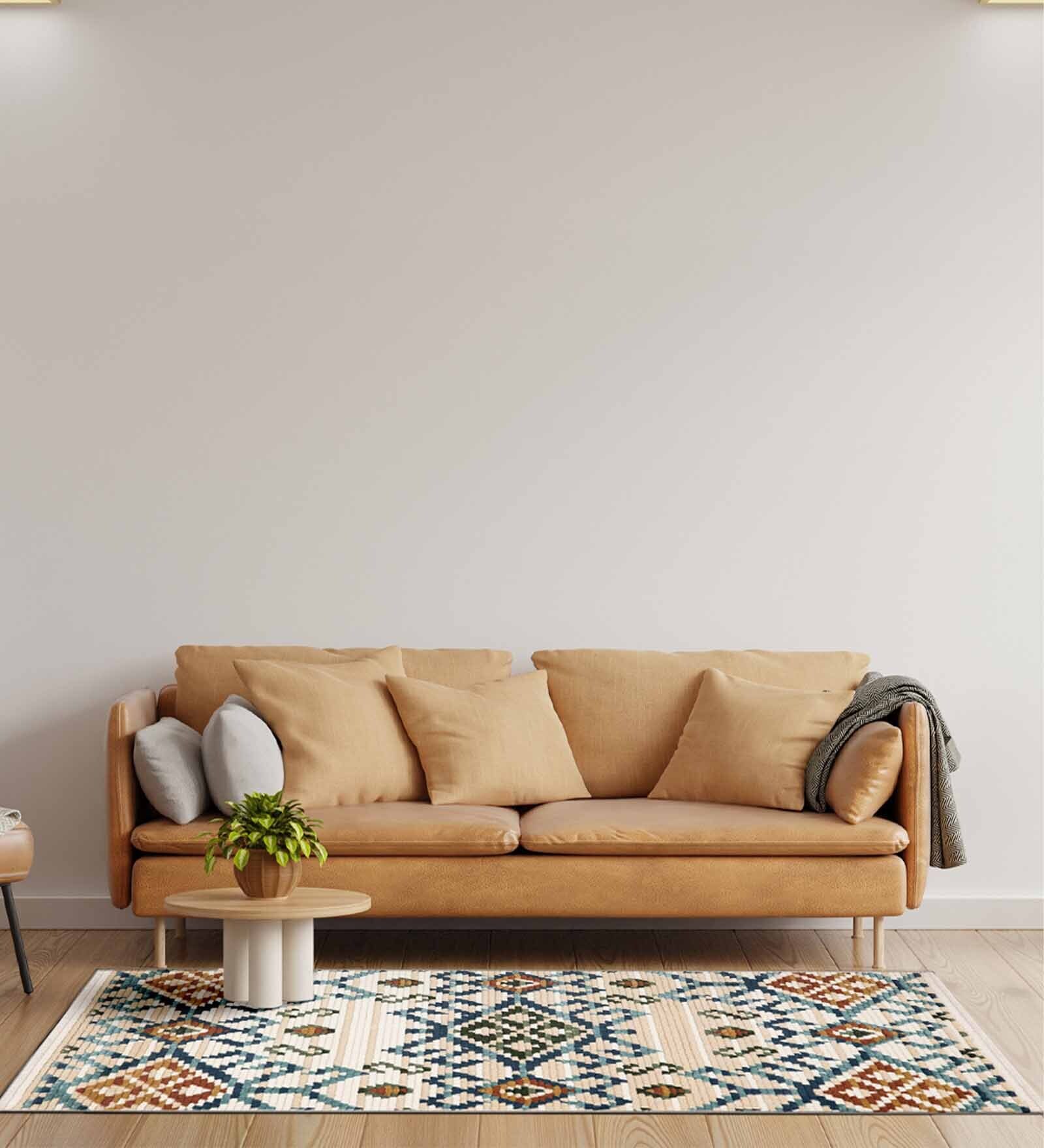 Beige & Brown Traditional Polyester 4 x 6 Feet Machine Made Carpet