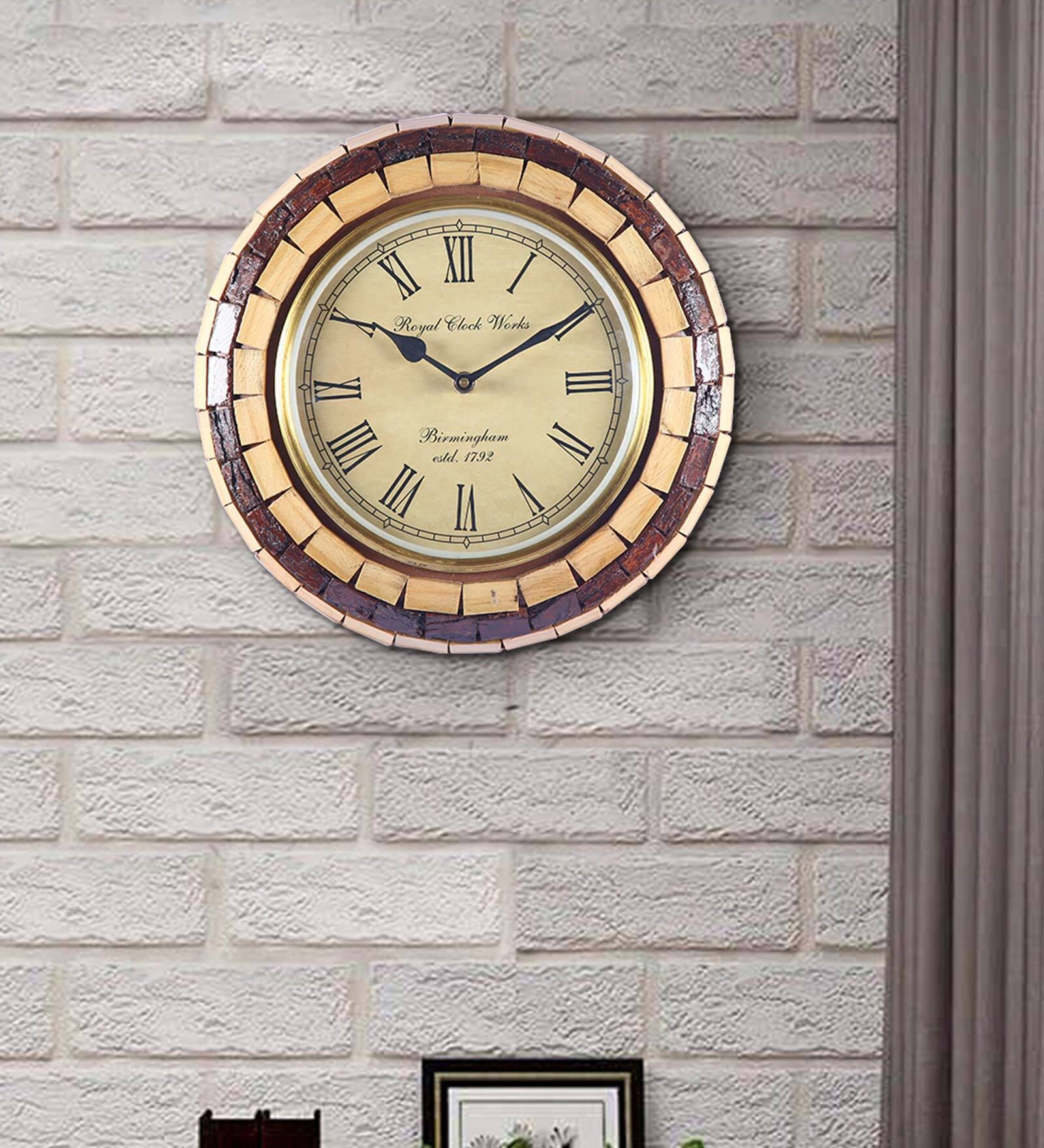 Beige & Brown Wood Beige Modern Wall Clock