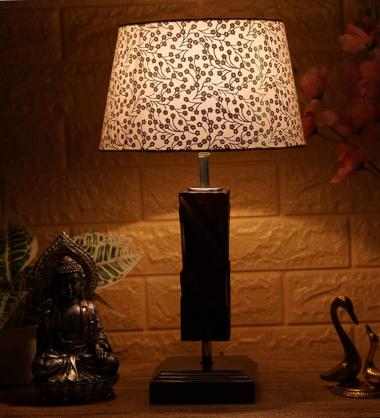 Norwich Beige and Gold Fabric Shade Night Lamp With Wood Base
