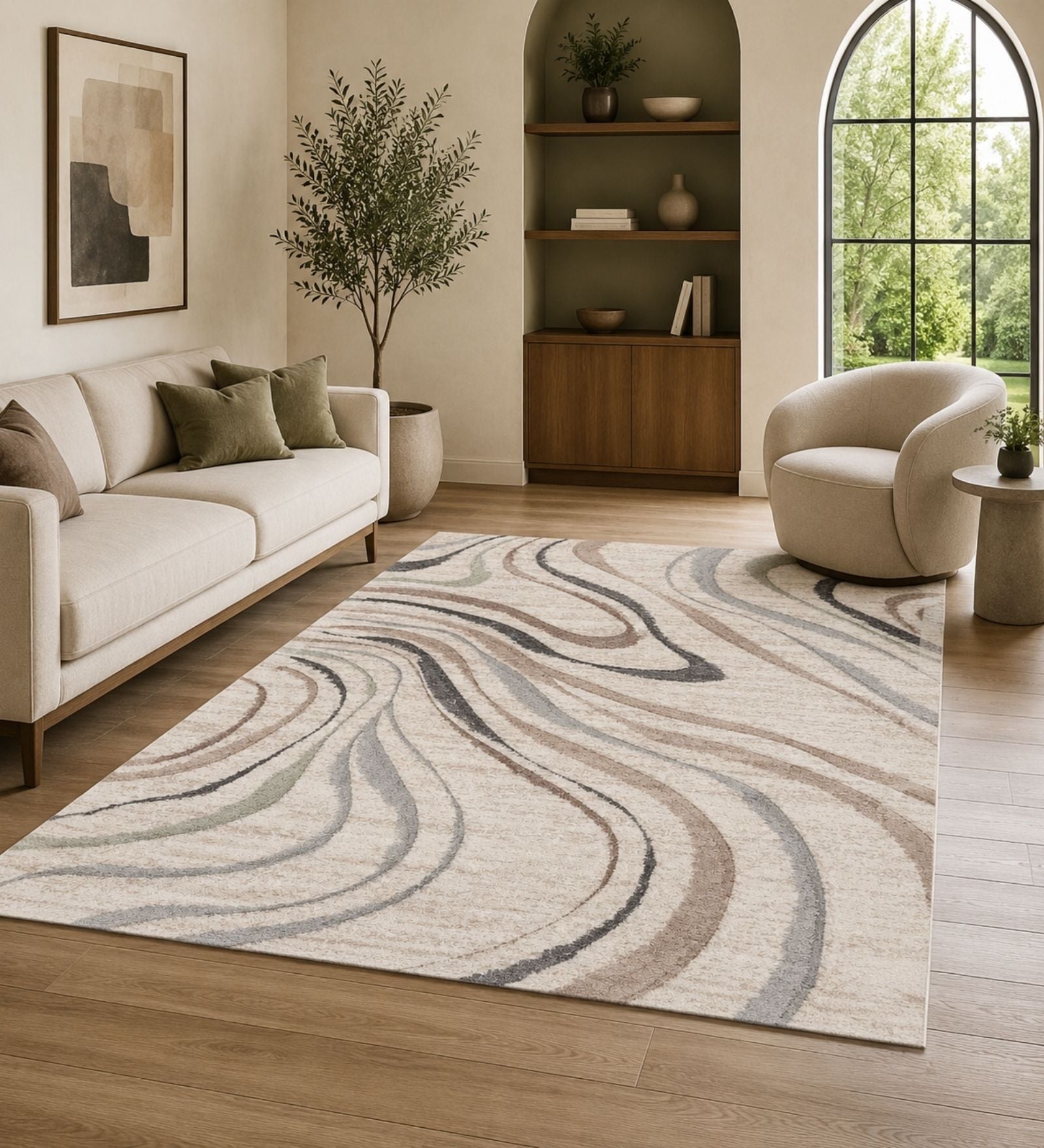 Beige & Grey Contemporary Freize 6 x 9 Feet  Machine -Made Carpet