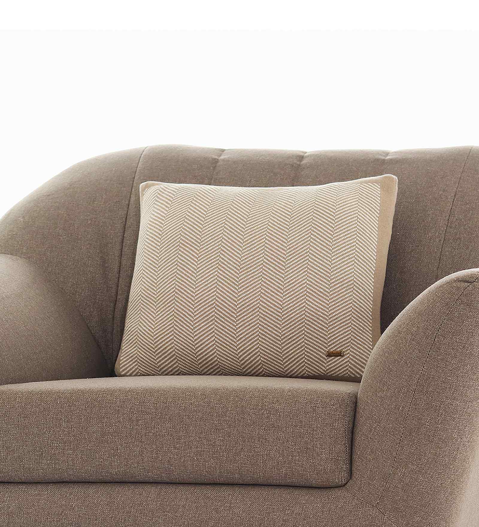 Beige & Natural 100% Cotton Herring Bone 16X16 Inches Knitted Cushion Cover