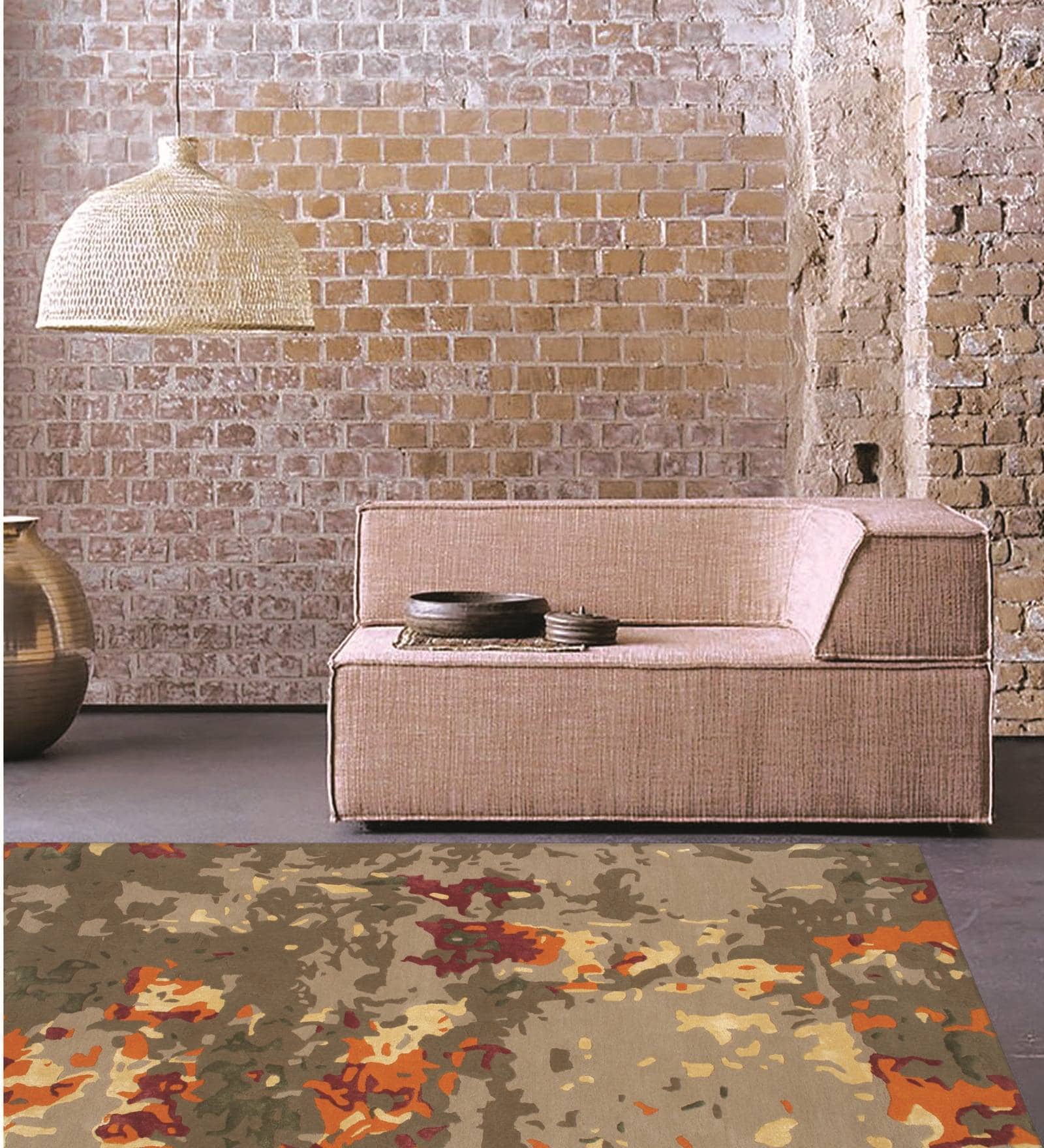 Beige & Orange Abstract Wool And Viscose 5 ft x 7 ft Hand tufted Carpet 