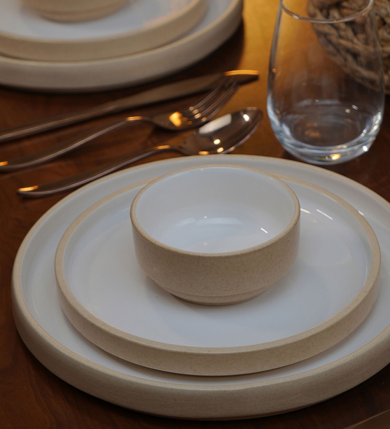 (Set Of 6) Beige & White Stoneware Quarter Plates