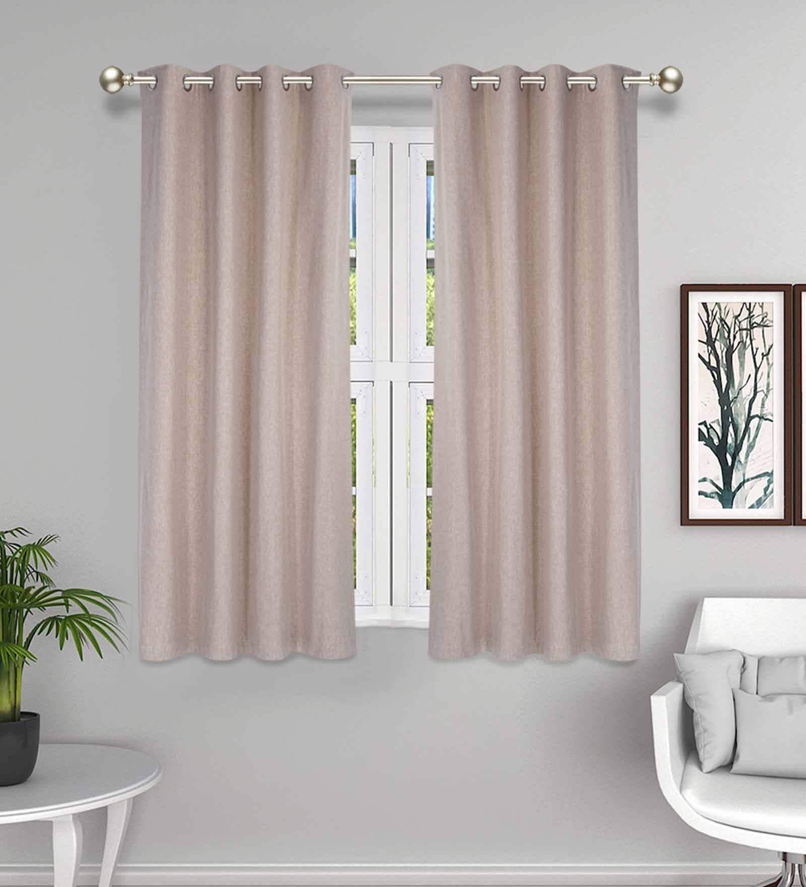 Beige Solid Cotton Blend 5 Ft Light Filtering Eyelet Window Curtain