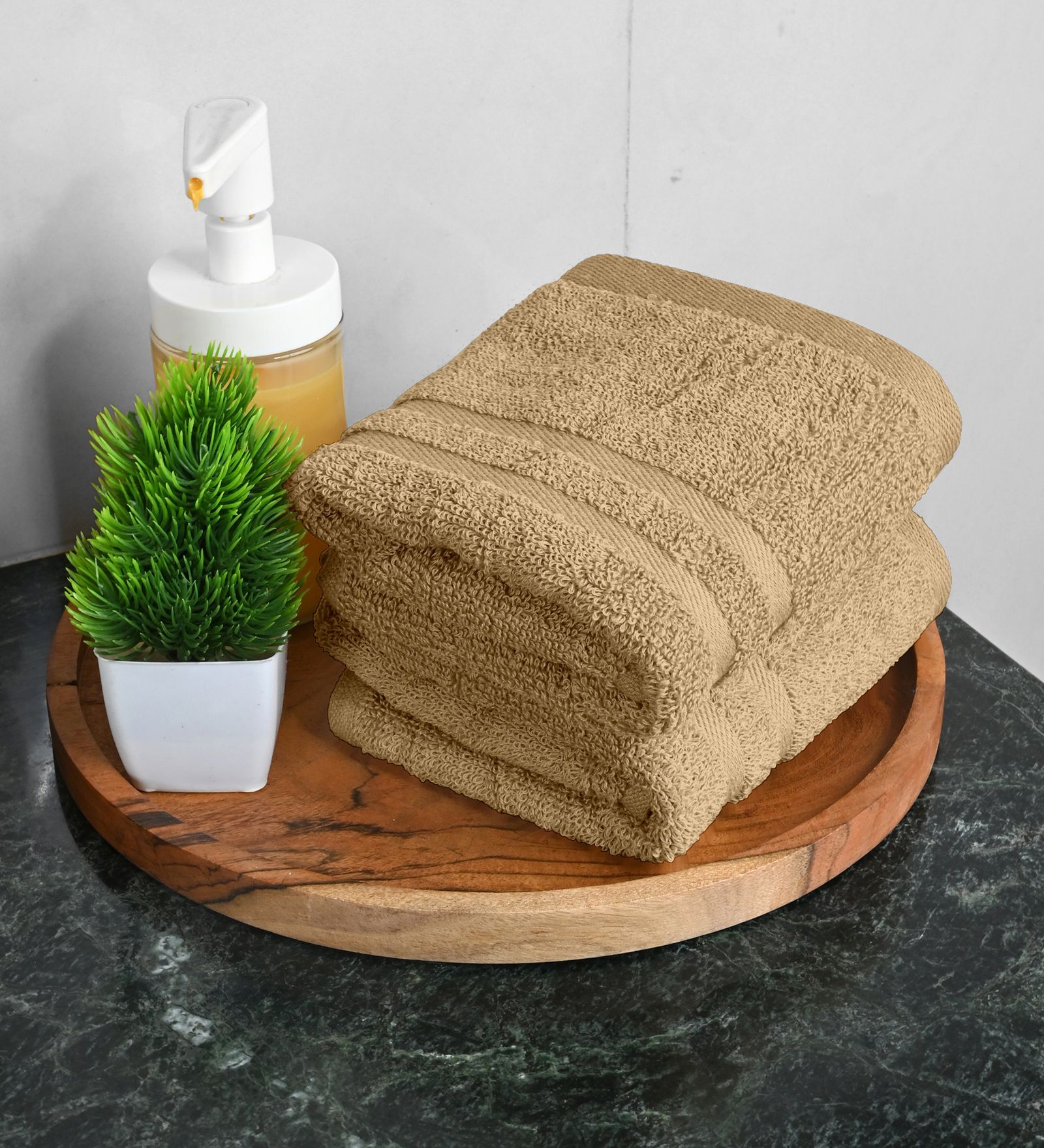Beige Cotton Solid 550 GSM 2 Pcs Hand Towels