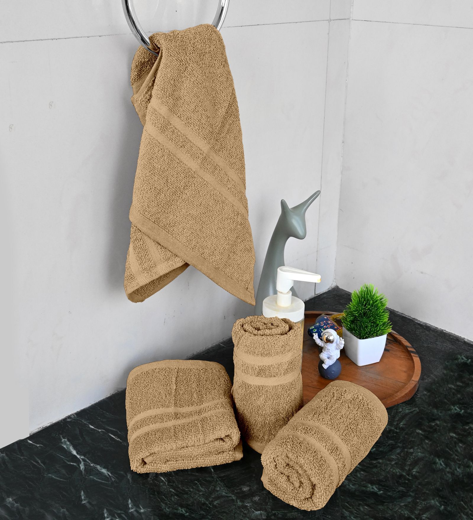Beige Cotton Solid 550 GSM 4 Pcs Hand Towels