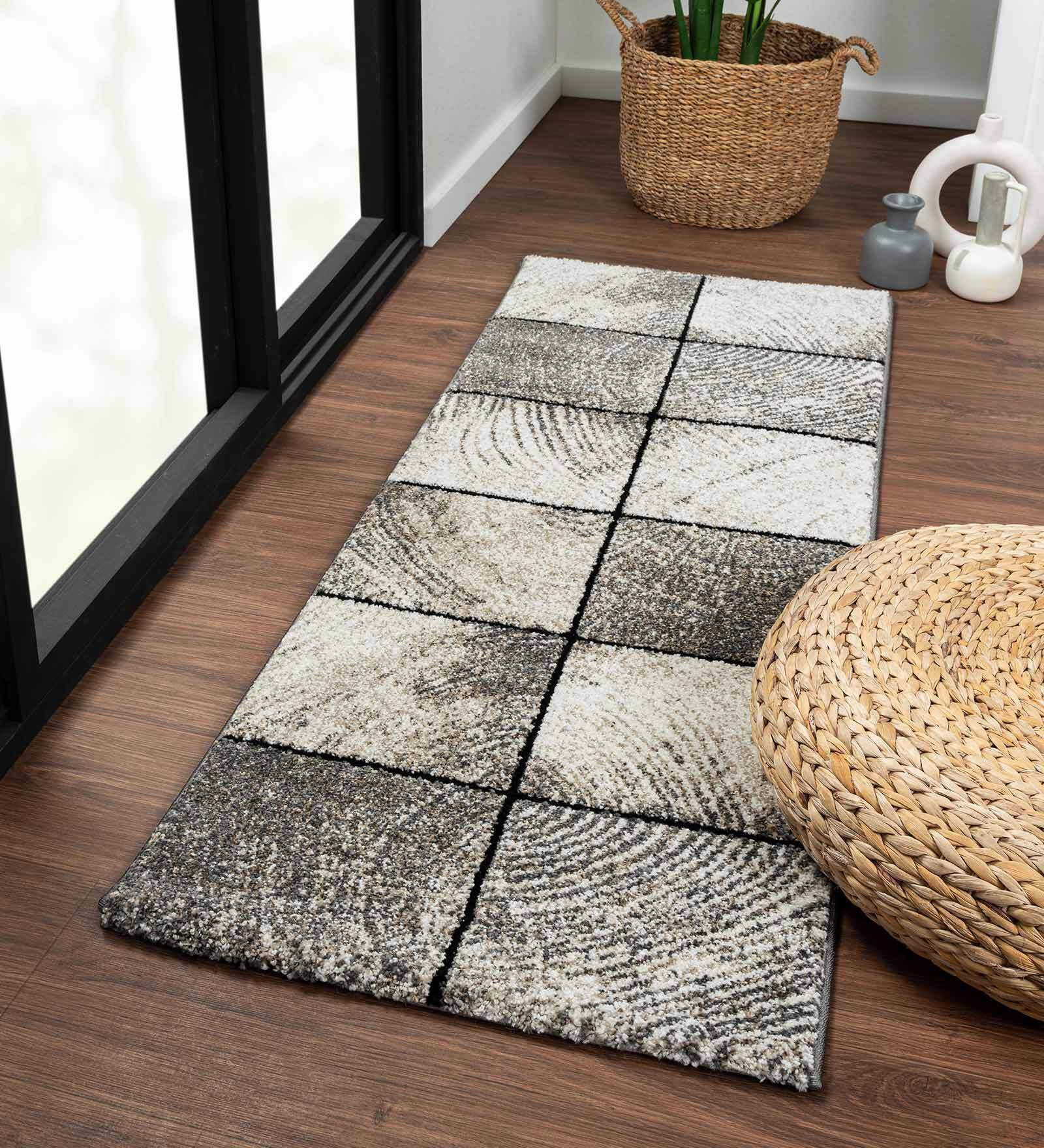 Beige Geometric Polypropylene 59x24 Inches Machine Made Floor Runner