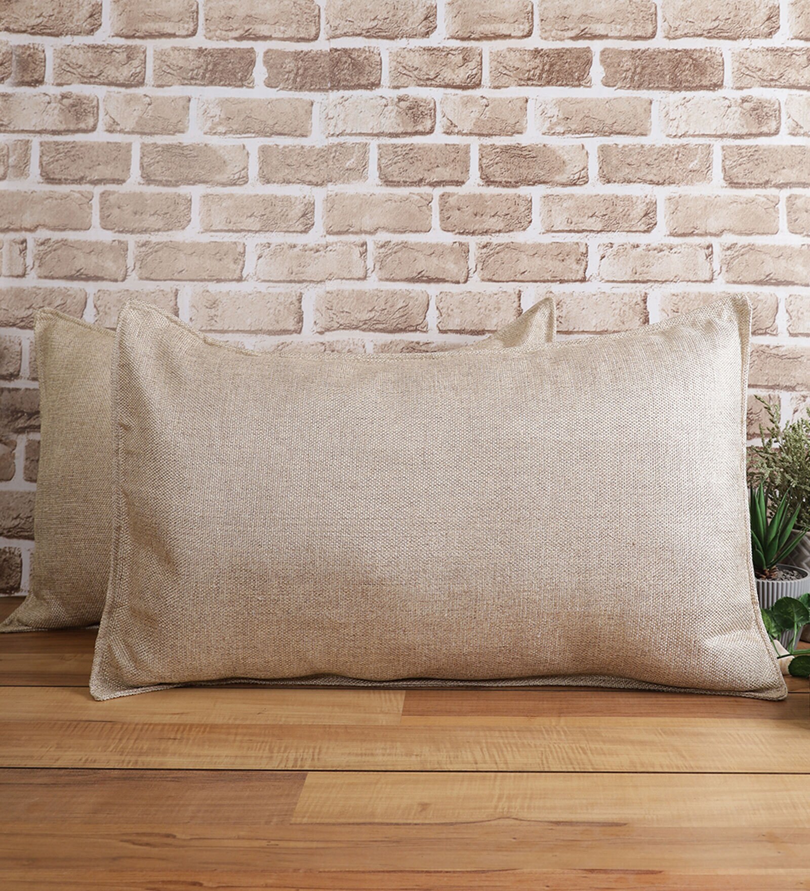 Beige Solid 210TC Jute 17 x 27 Inches Pillow Covers (Set of 2)