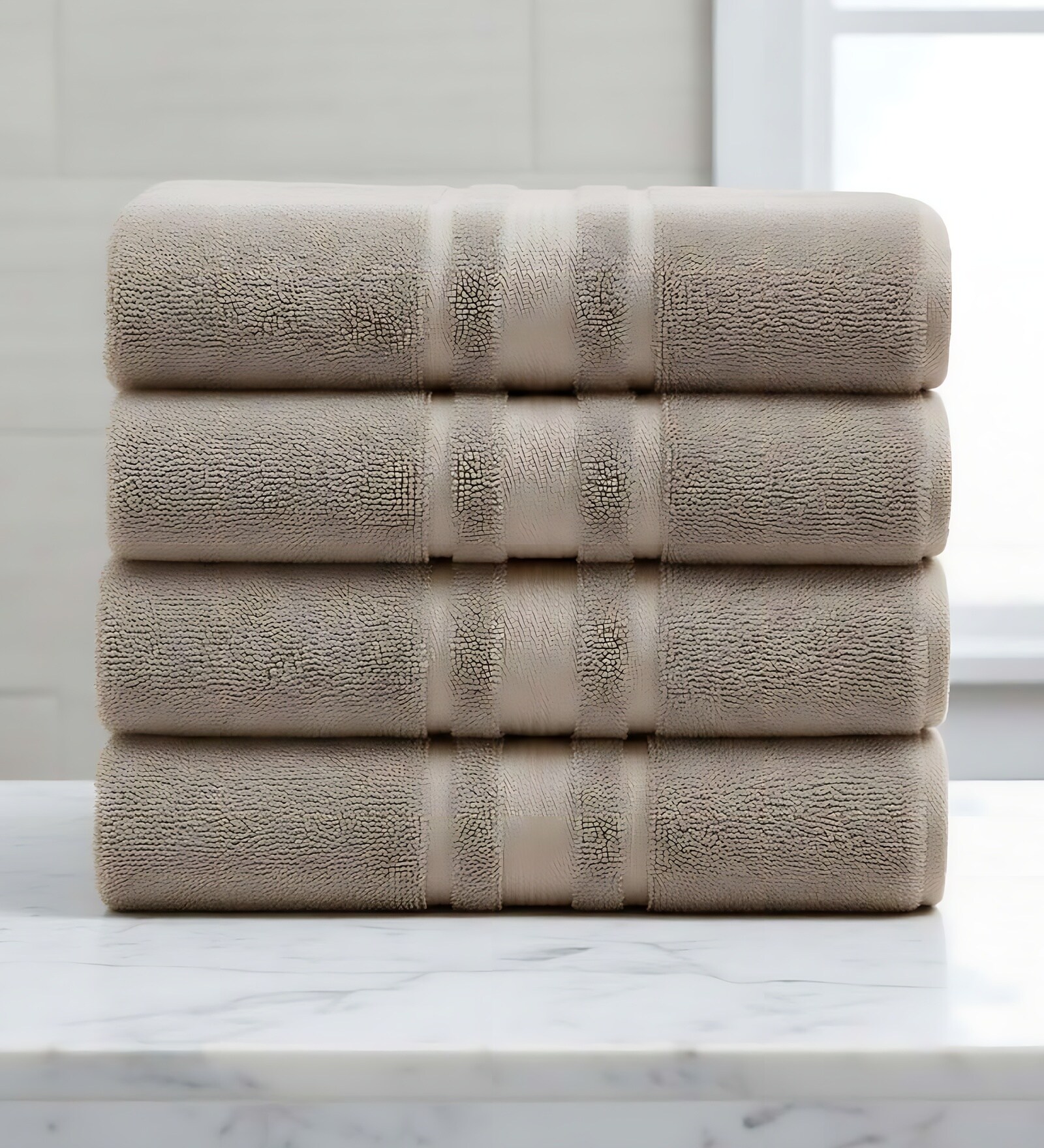 Beige Soft Cotton 500 GSM Solid Bath Towel Pack Of 4