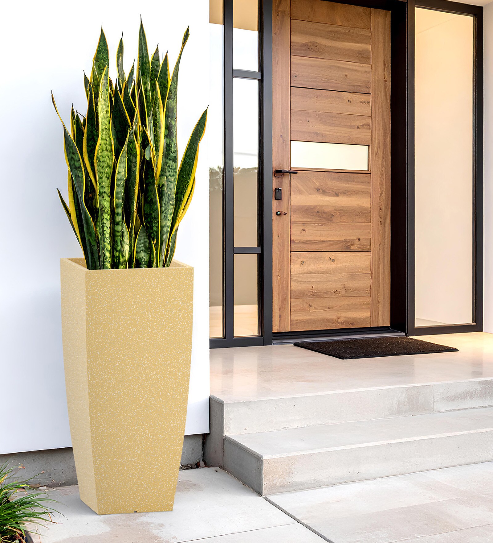Beige Square Shaped Polymer Floor Planter