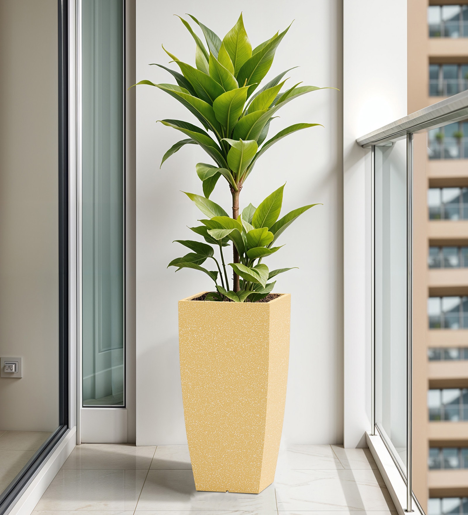 Beige Square Shaped Polymer Floor Planter