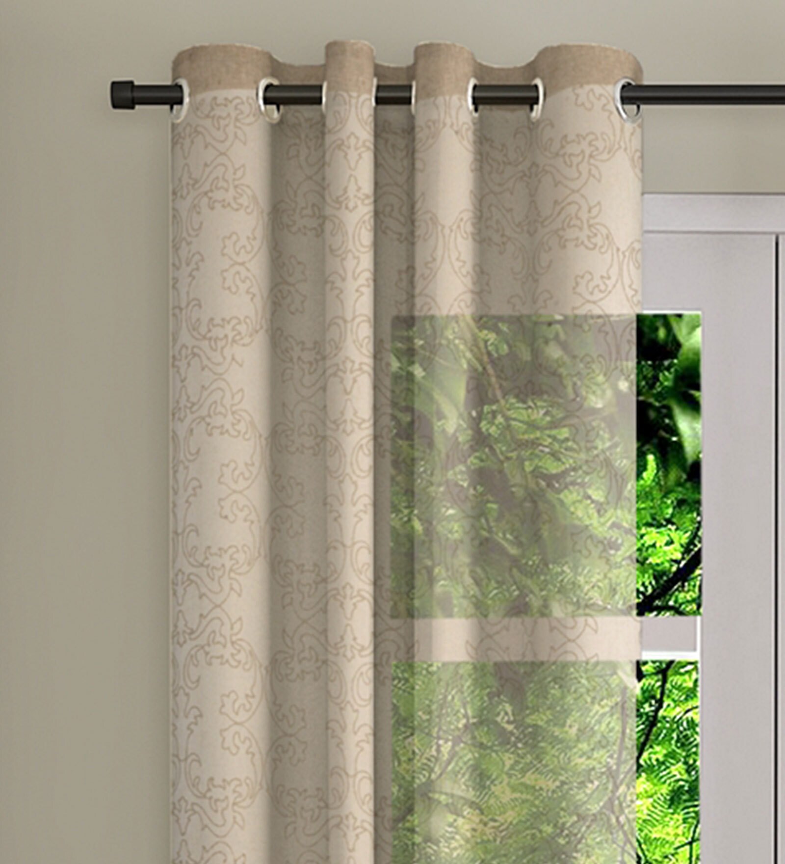 Beige Polyester Traditional 9ft Sheer Eyelet 1 Pc Door Curtain