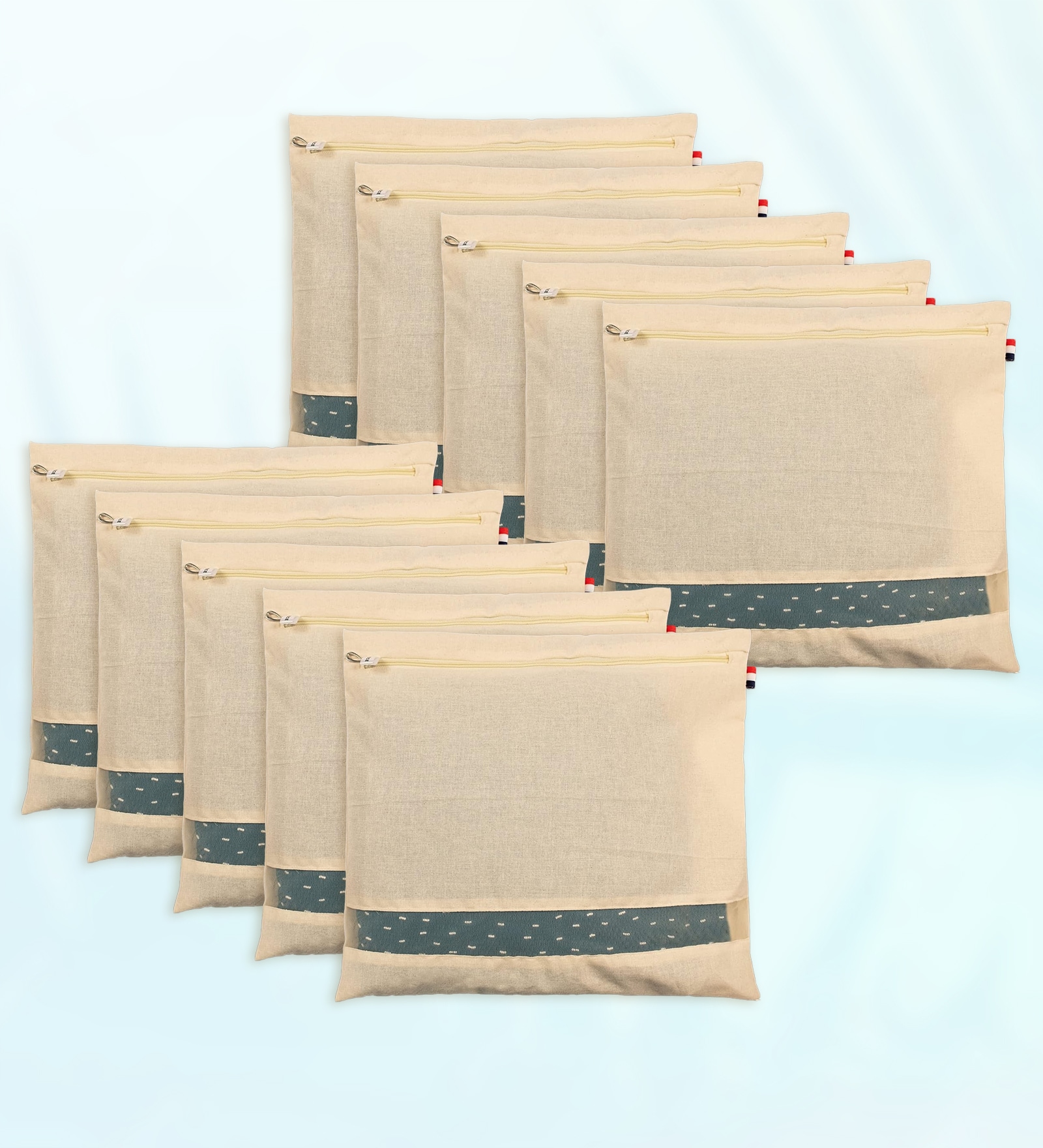 Beige 10 Pcs Cotton Saree Clothes Bags With Zip Closure