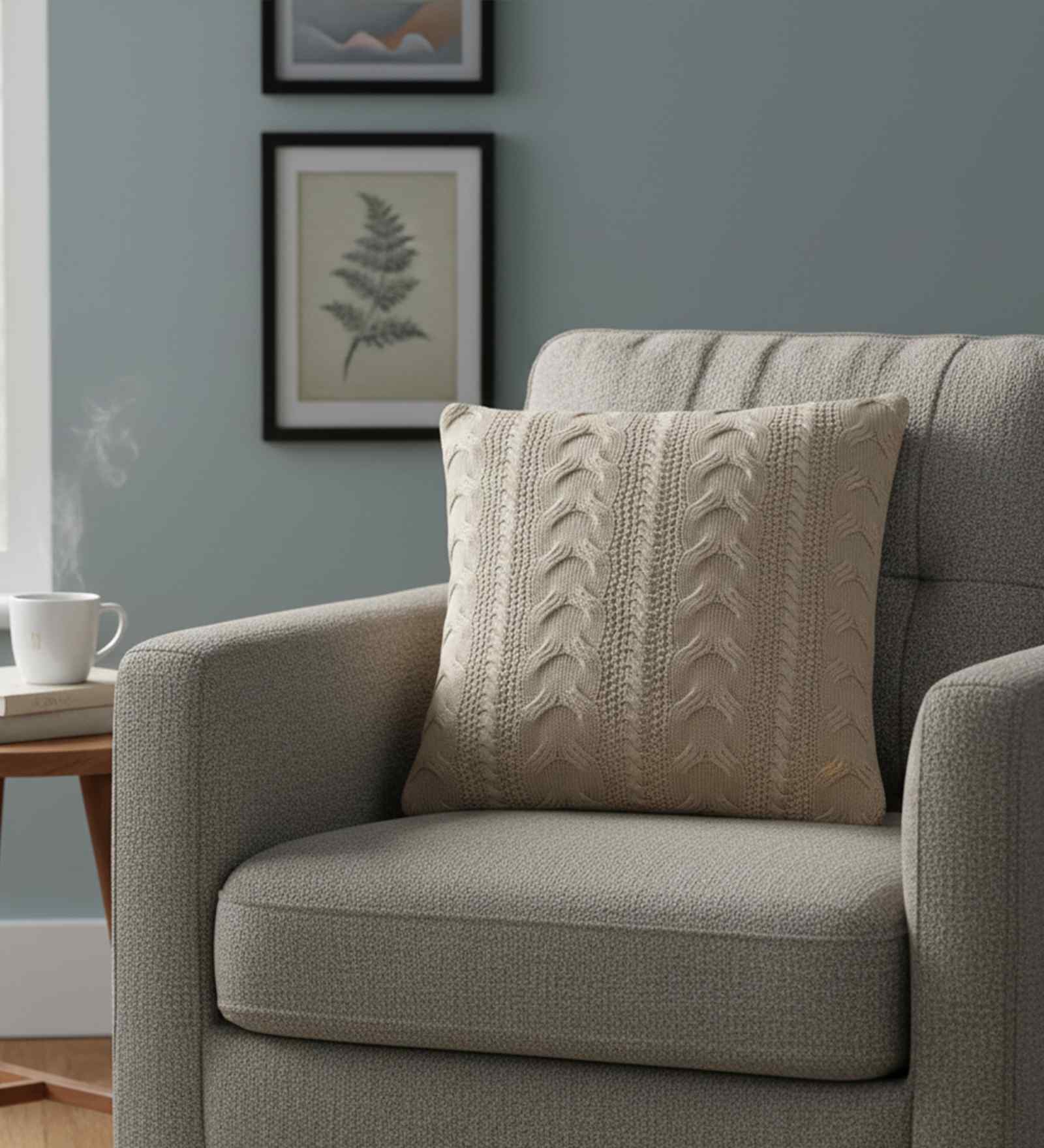 Beige 100% Cotton Classical 18X18 Inches Knitted Cushion Cover