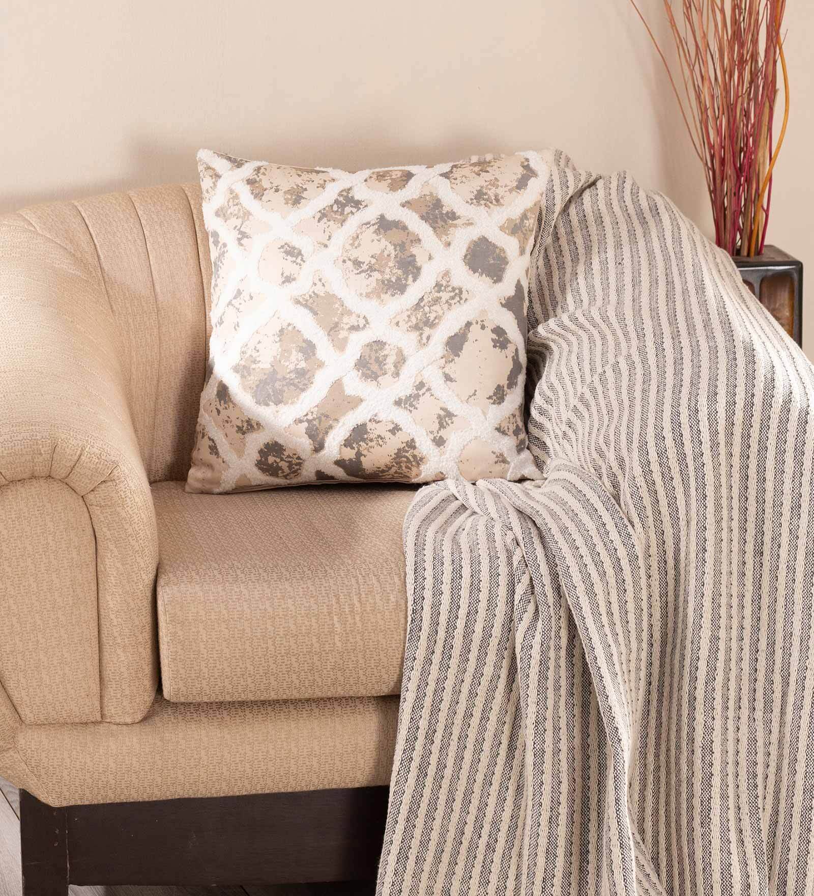 Beige Geometric 100% Cotton 18 x 18 Inches Cushion Cover