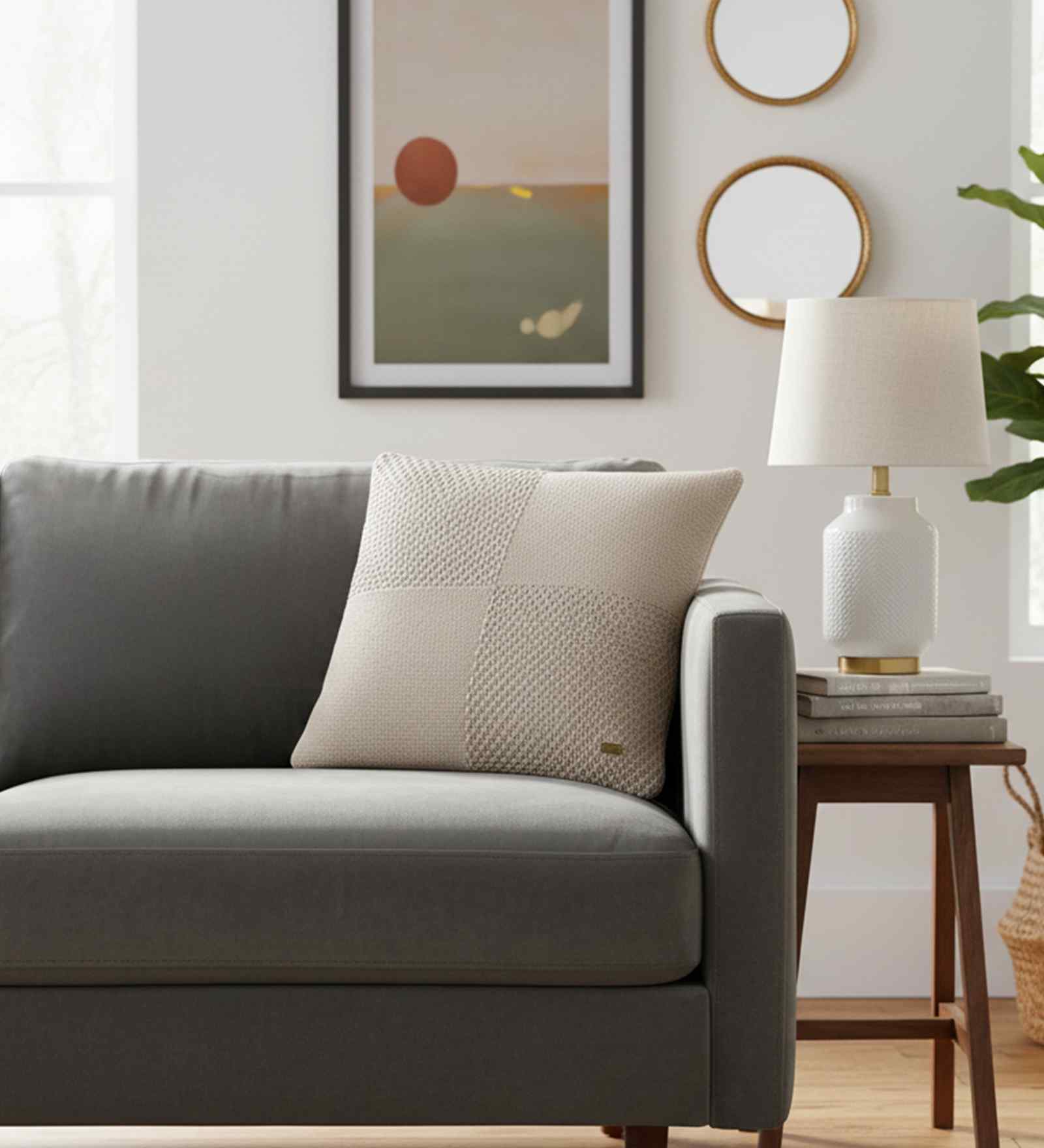 Beige 100% Cotton Kelly Fusion 18X18 Inches Knitted Cushion Cover