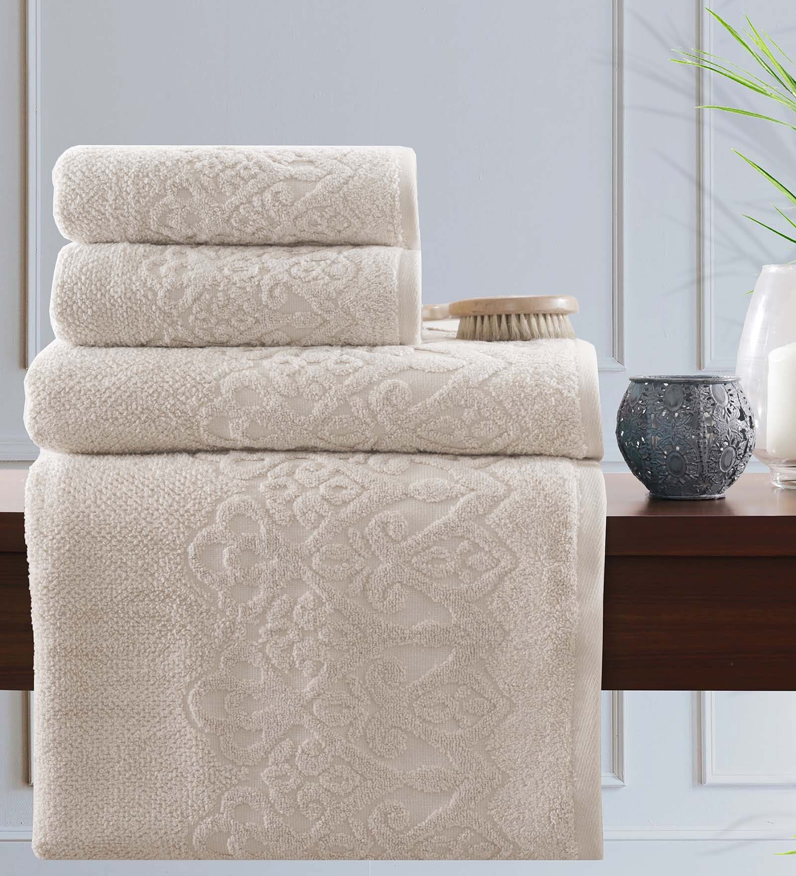 Beige 100% Cotton Solid 550 GSM 4 Pieces Towel Set