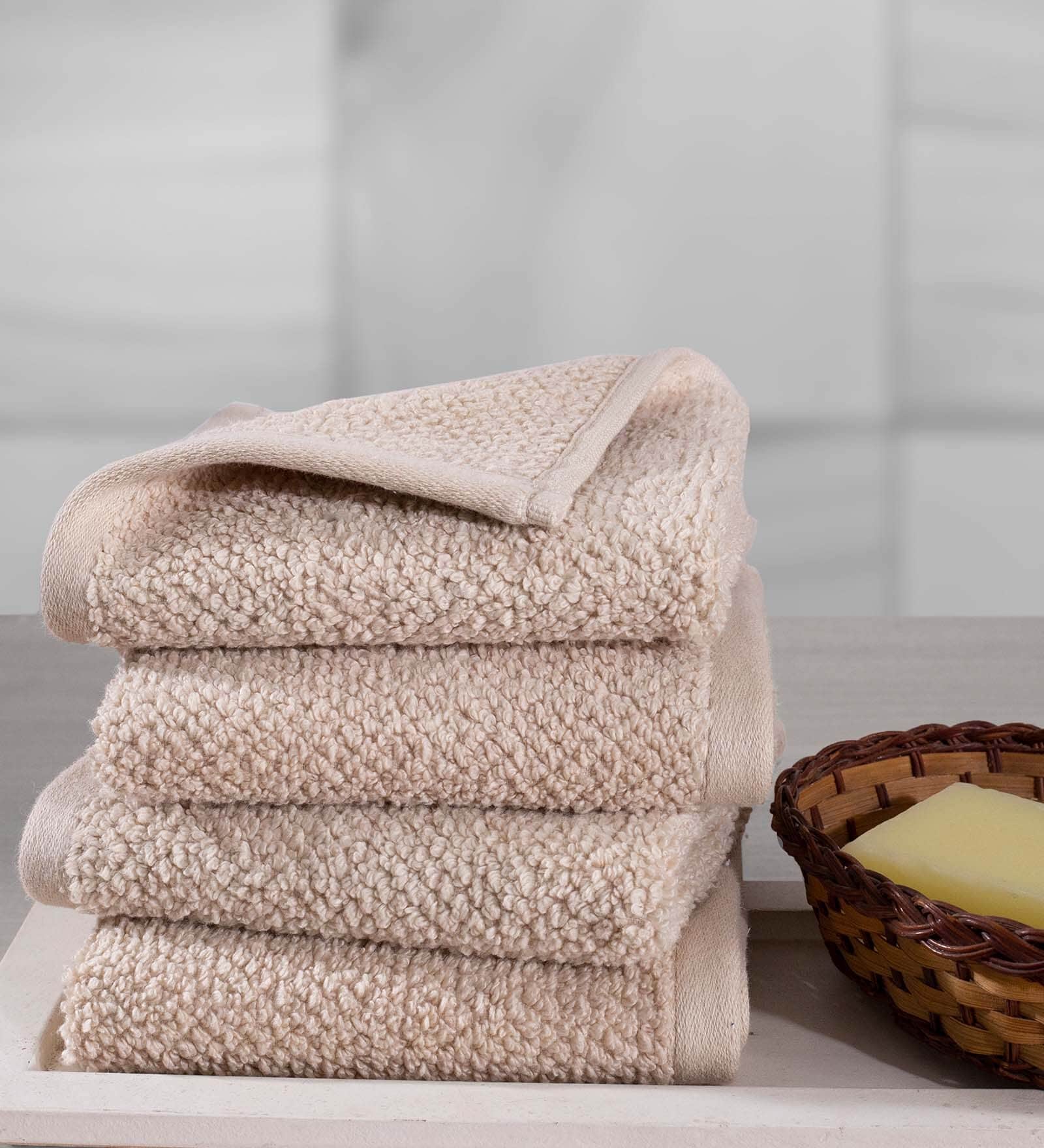 Beige 100% Cotton Solid 550 GSM Face Towels (Set of 4)