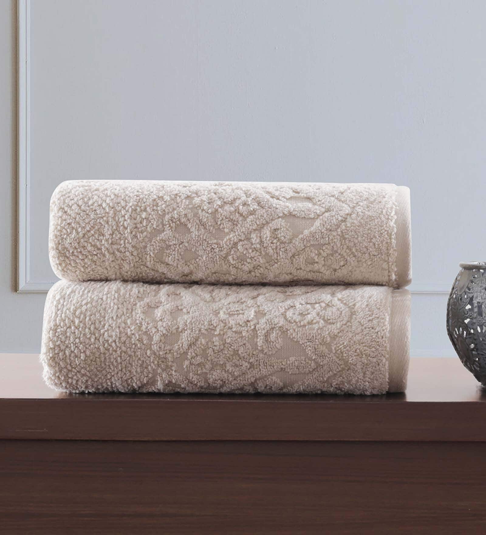 Beige 100% Cotton Solid 550 GSM Hand Towels (Set of 2)