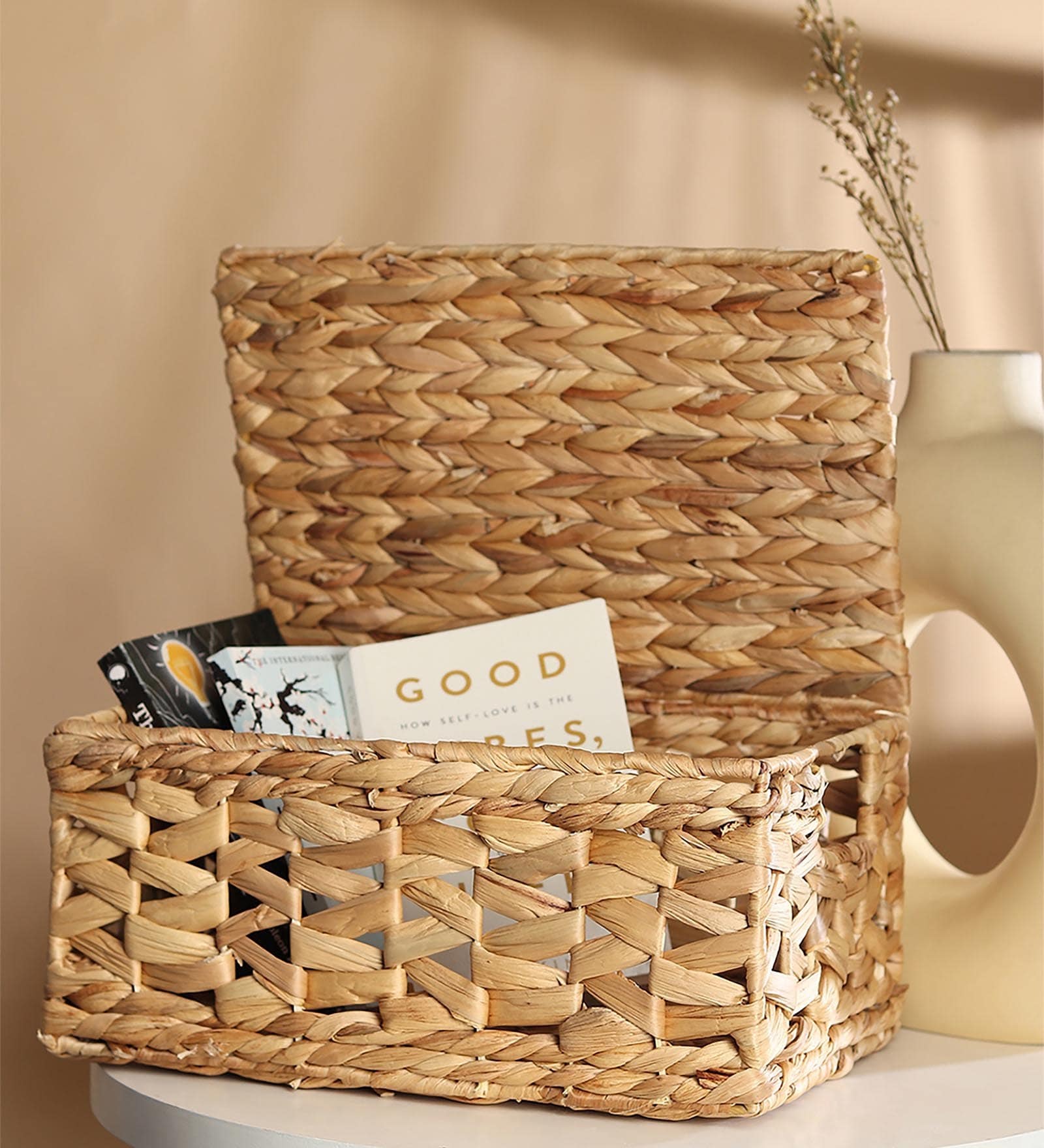Beige  Seagrass Solid 12.99 x 8.66 Inches Storage Basket