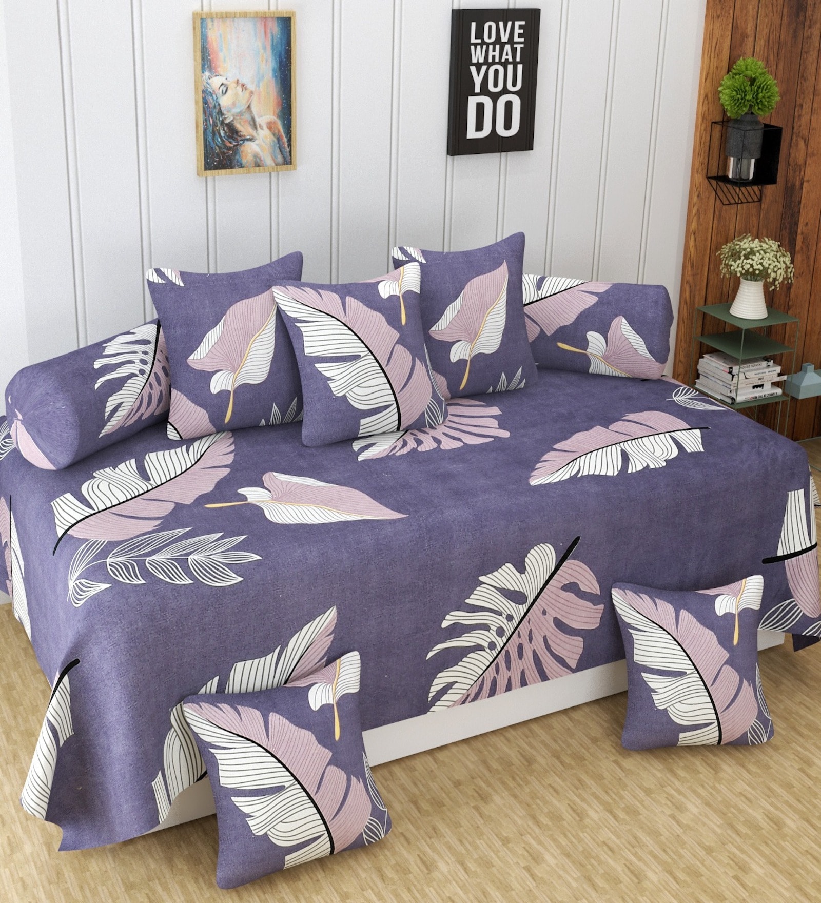 Purple 144 TC Cotton Blend 8 Pcs Diwan Set