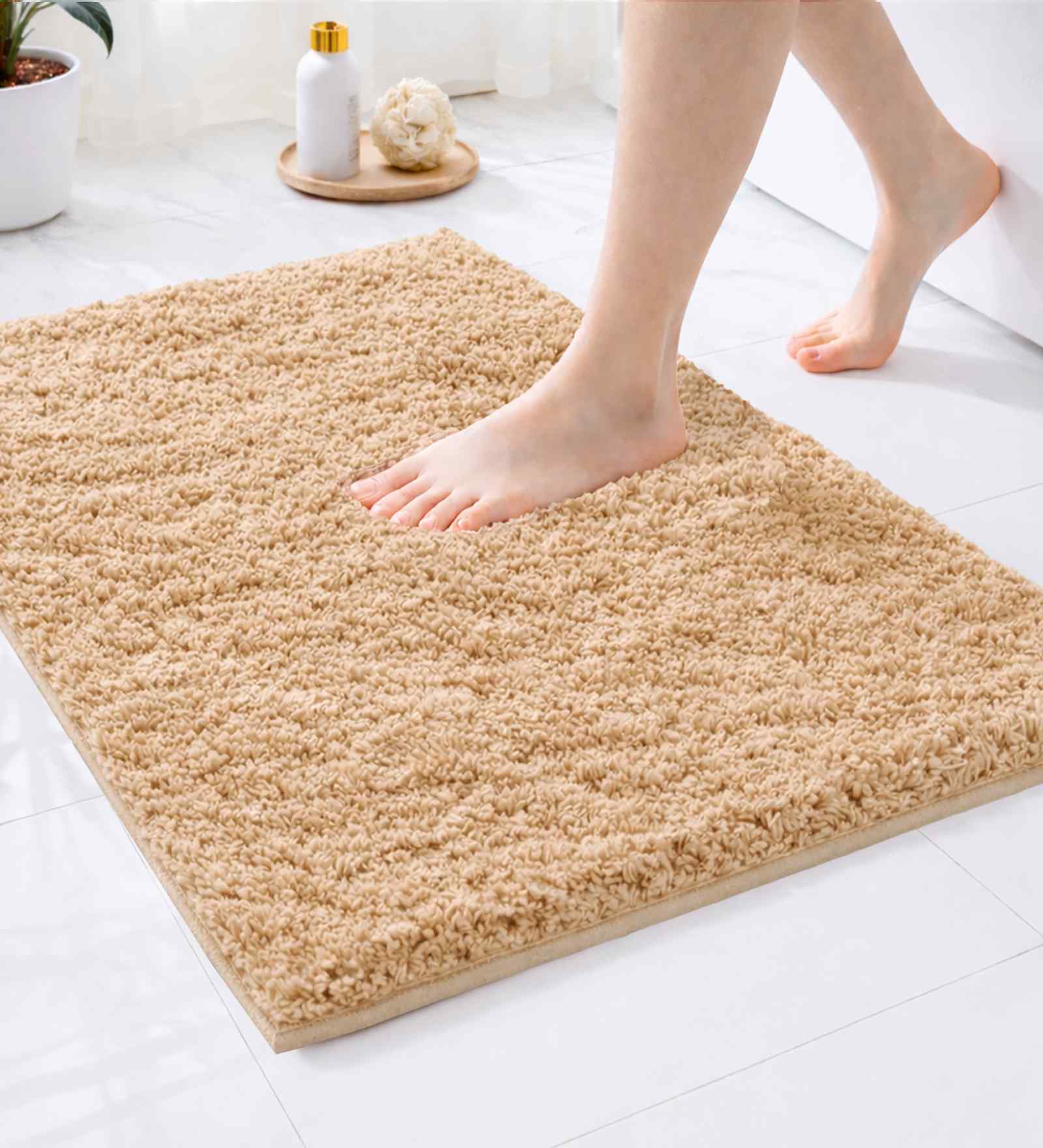 Beige Microfiber 40x60 cm Anti-Skid Bathroom Mat
