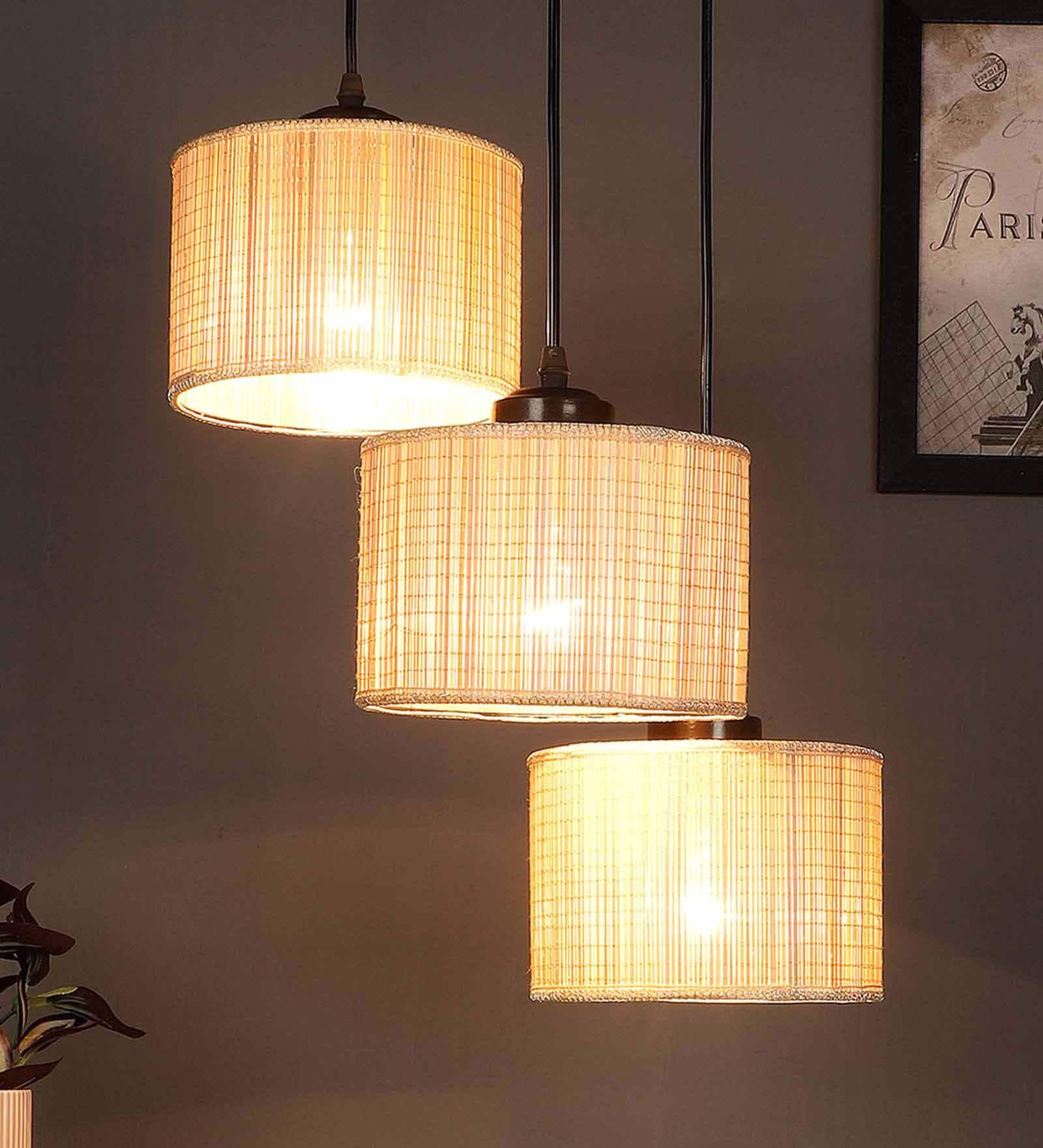Kria Beige Bamboo Cluster Hanging Light