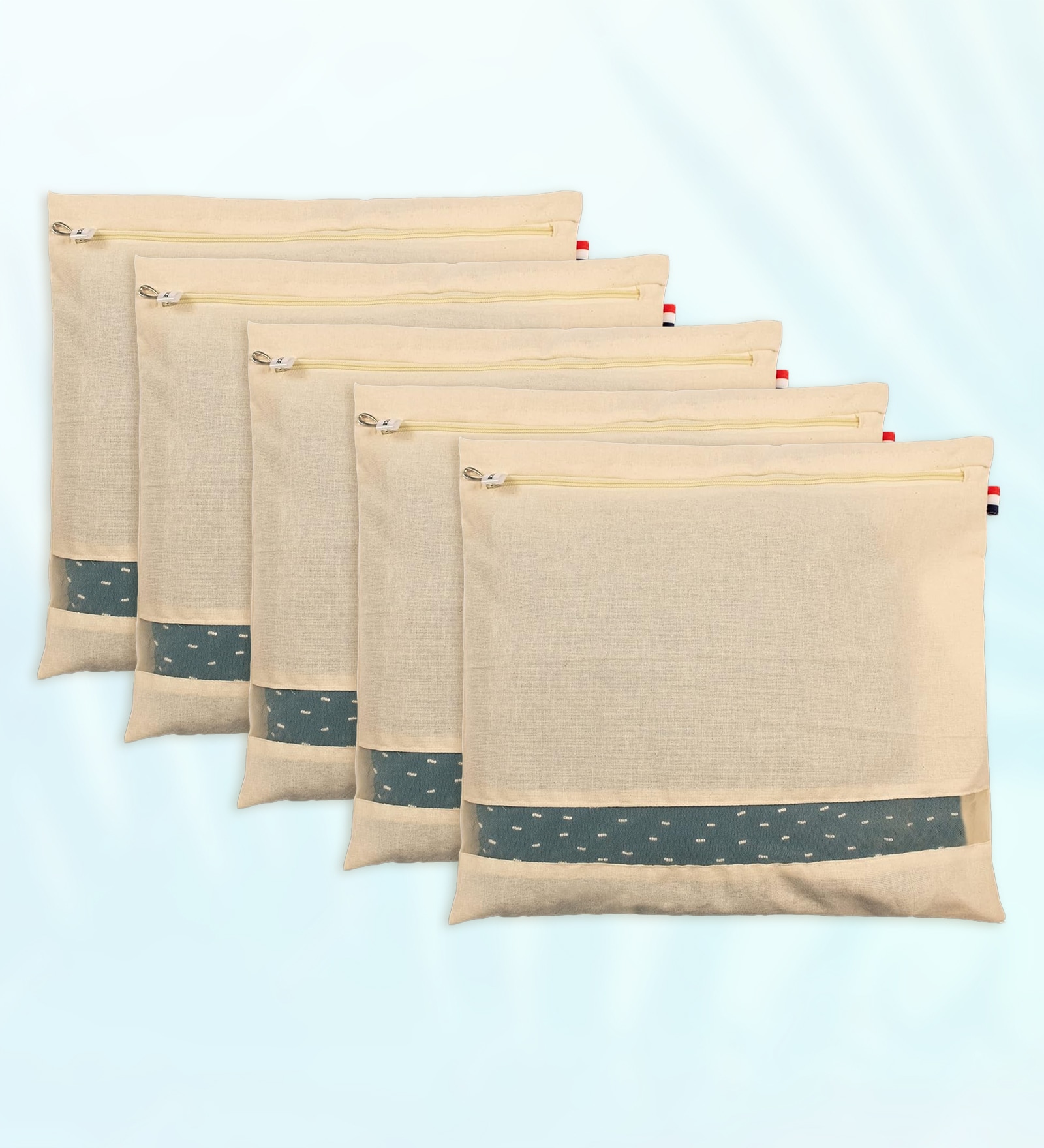 Beige 5 Pcs Cotton Saree Clothes Bags With Zip Closure