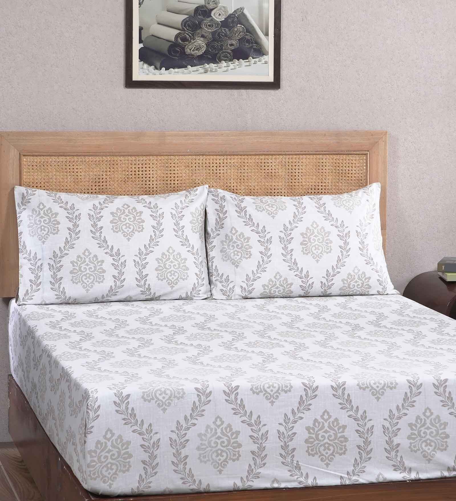 Beige Abstract 400 TC 100% Cotton King Bedsheet with 2 Pillow Covers