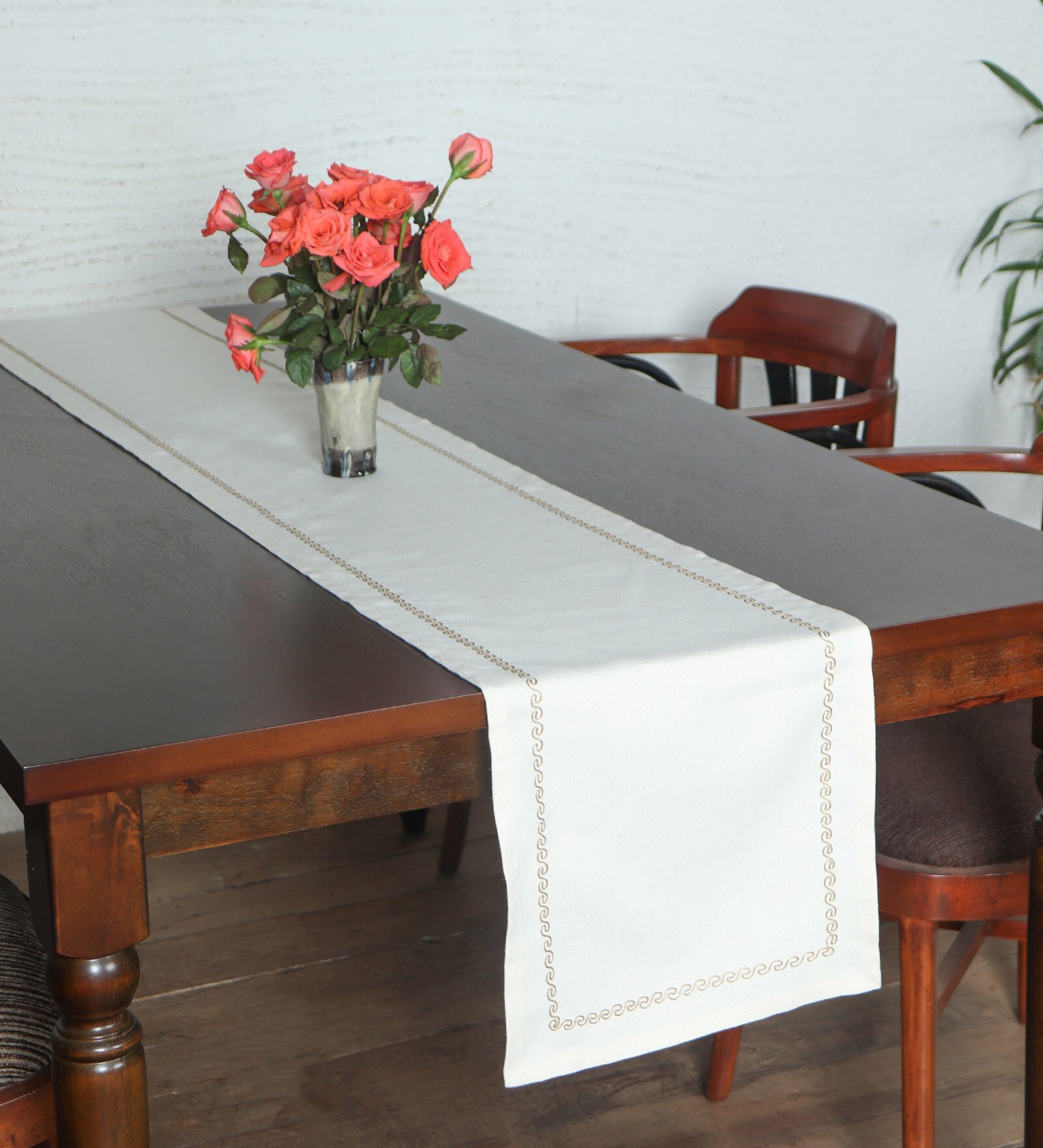 Beige Abstract Cotton Blend (12 x 84 ) Table Runner