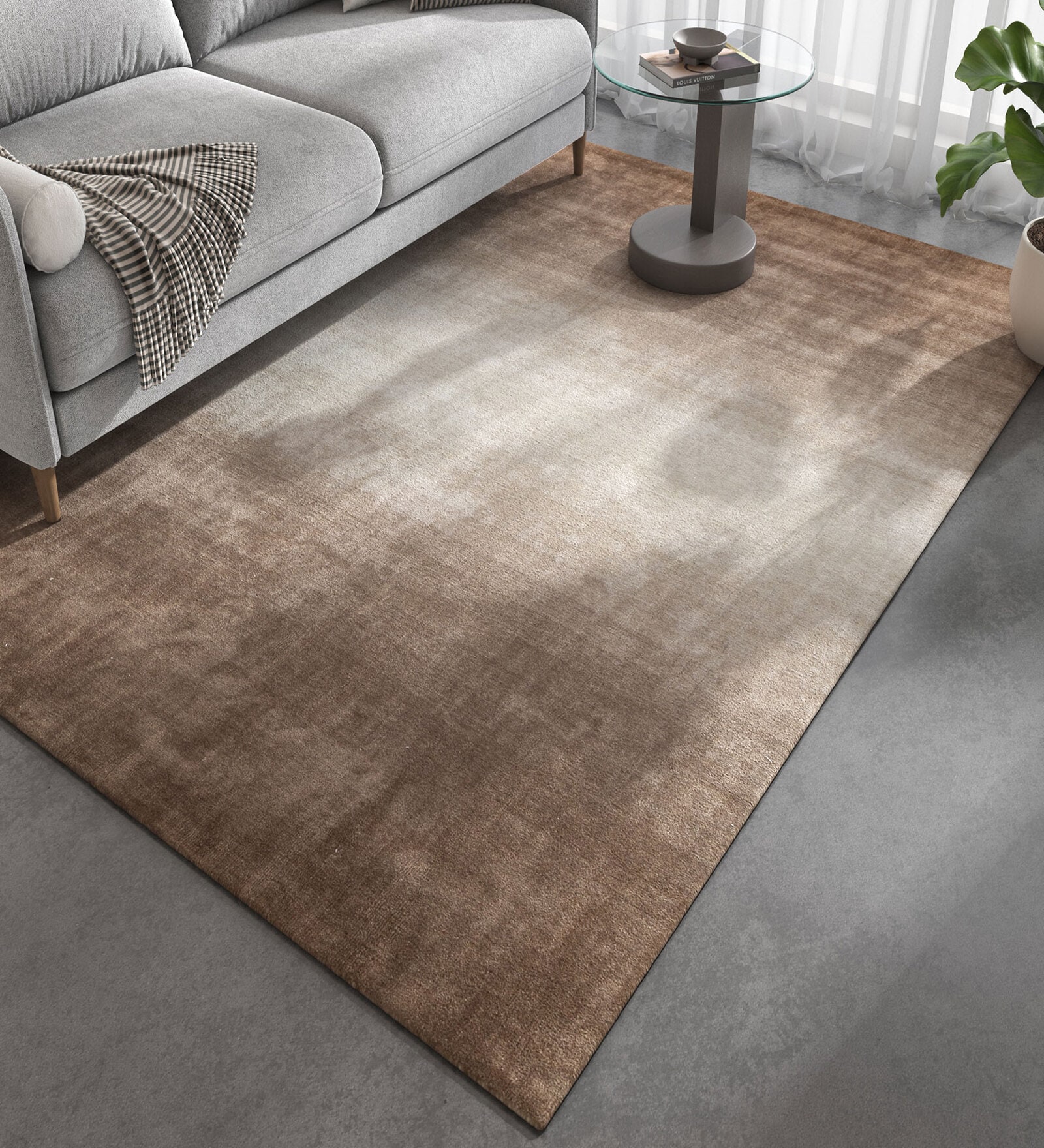 Beige Abstract Nylon 6 ft X 9 ft Hand Woven Carpet