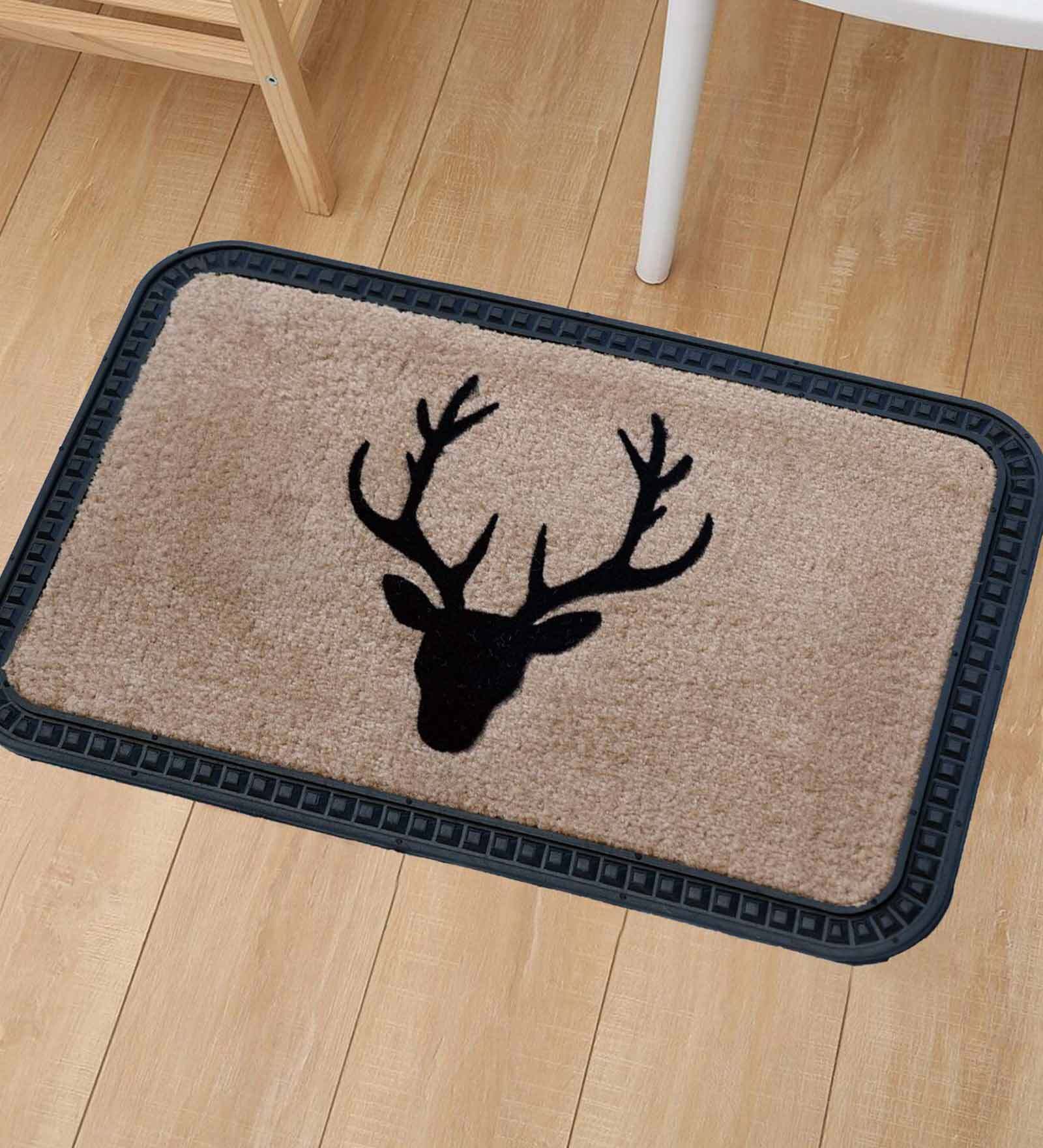 Beige Abstract Polypropylene 24x16 Inches Max Absorbant Deer Bath Mat
