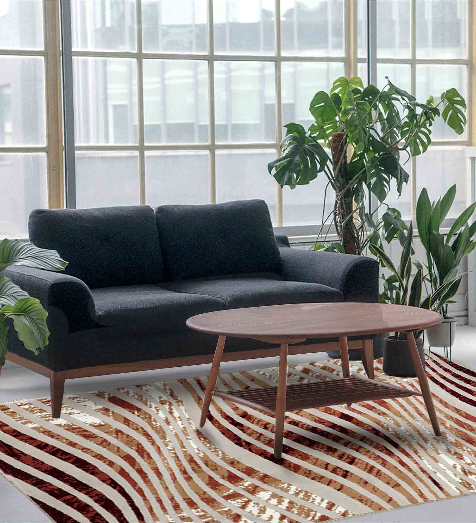 Beige Abstract Polypropylene 4 ft X 6 ft Machine Made Carpet