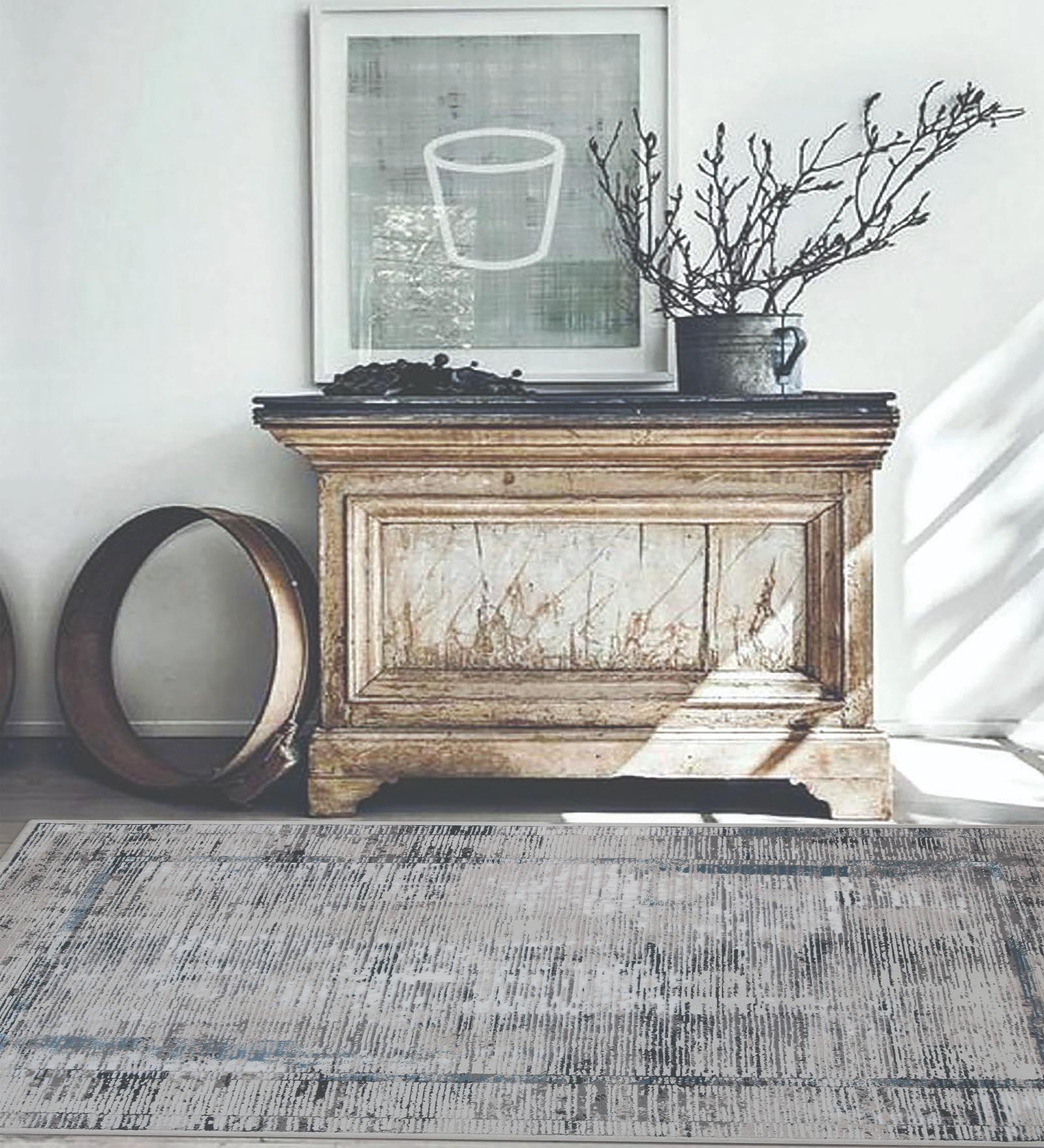 Beige Abstract Polypropylene 5 ft x 7 ft Machine Made Carpet