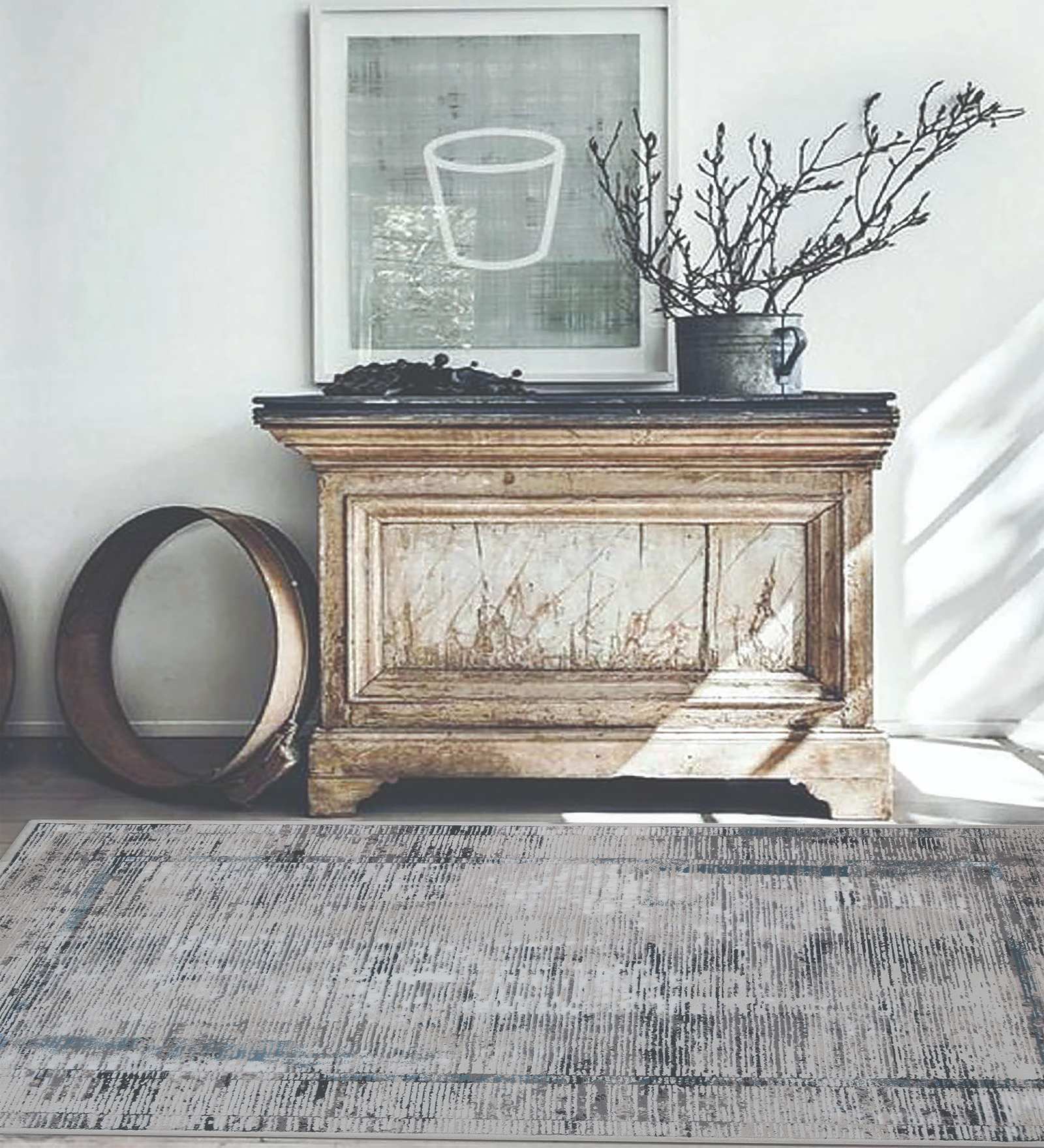 Beige Abstract Polypropylene 6 ft x 9 ft Machine Made Carpet