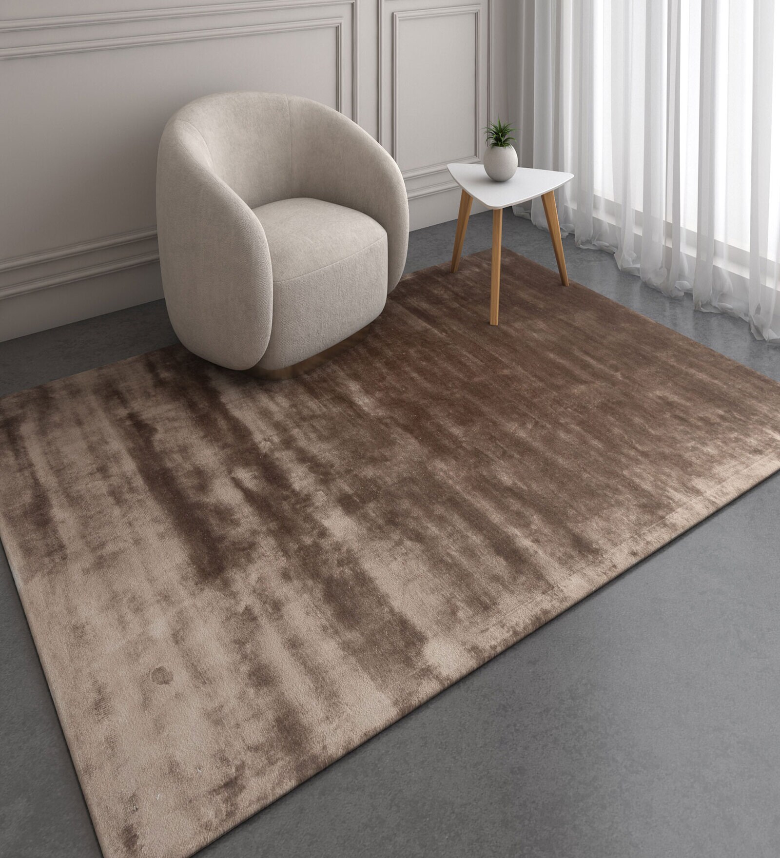Beige Abstract Viscose 6 ft X 9 ft Hand Tufted Rectangle Carpet