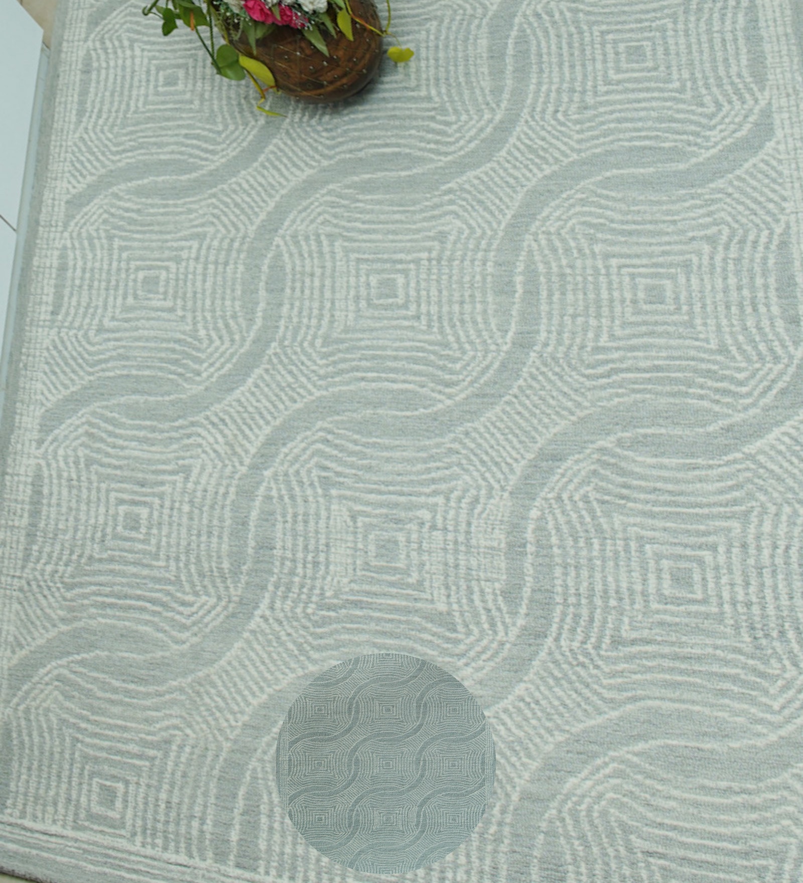 Beige Abstract Wool Hand Tufted Carpet