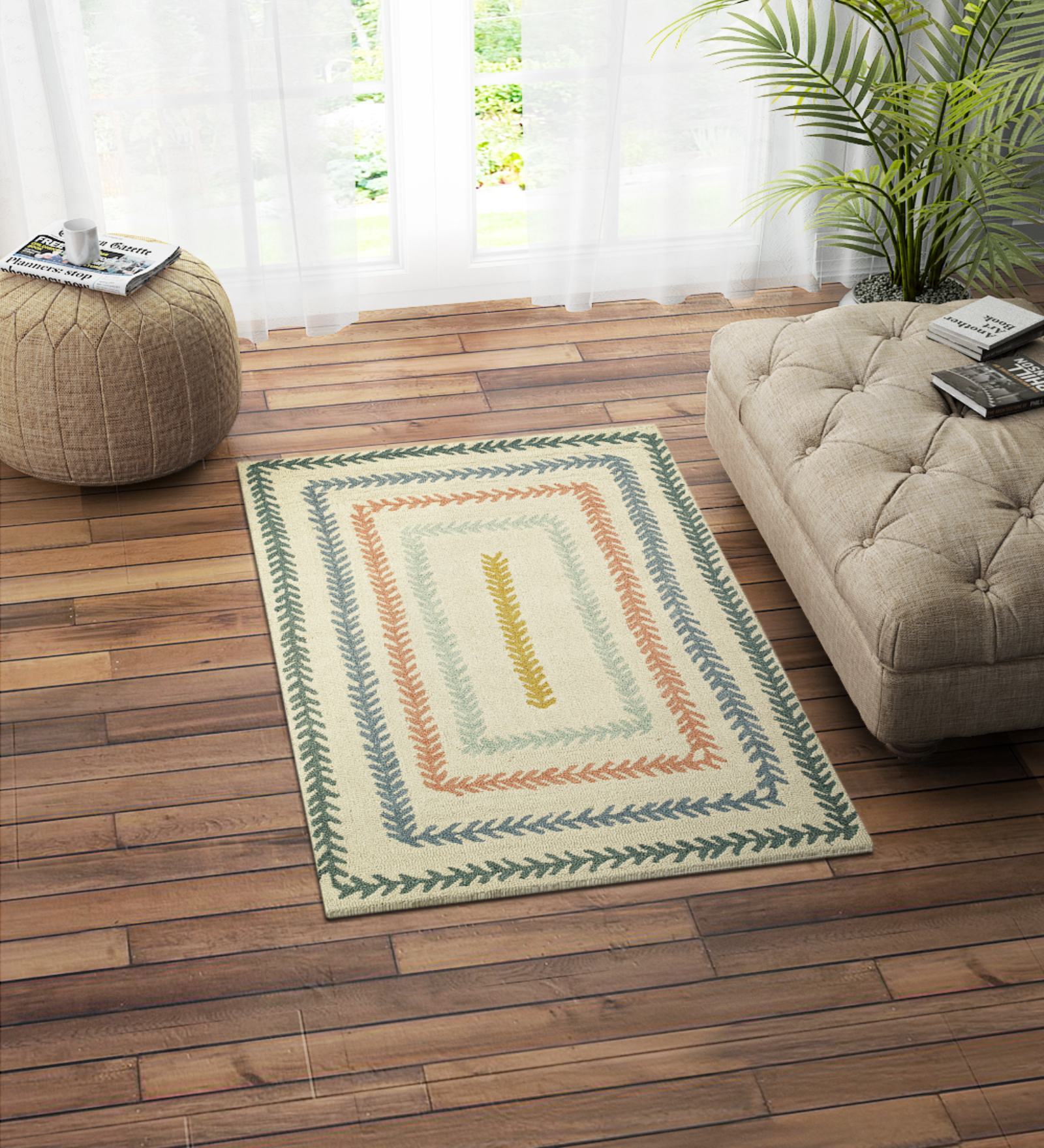 Beige Abstract Wool 3ft x 5ft Hand Tufted Carpet