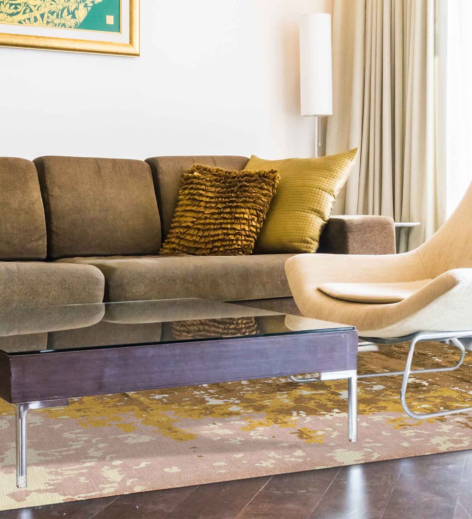 Beige Abstract Wool 4 ft x 6 ft Hand Knotted Carpet