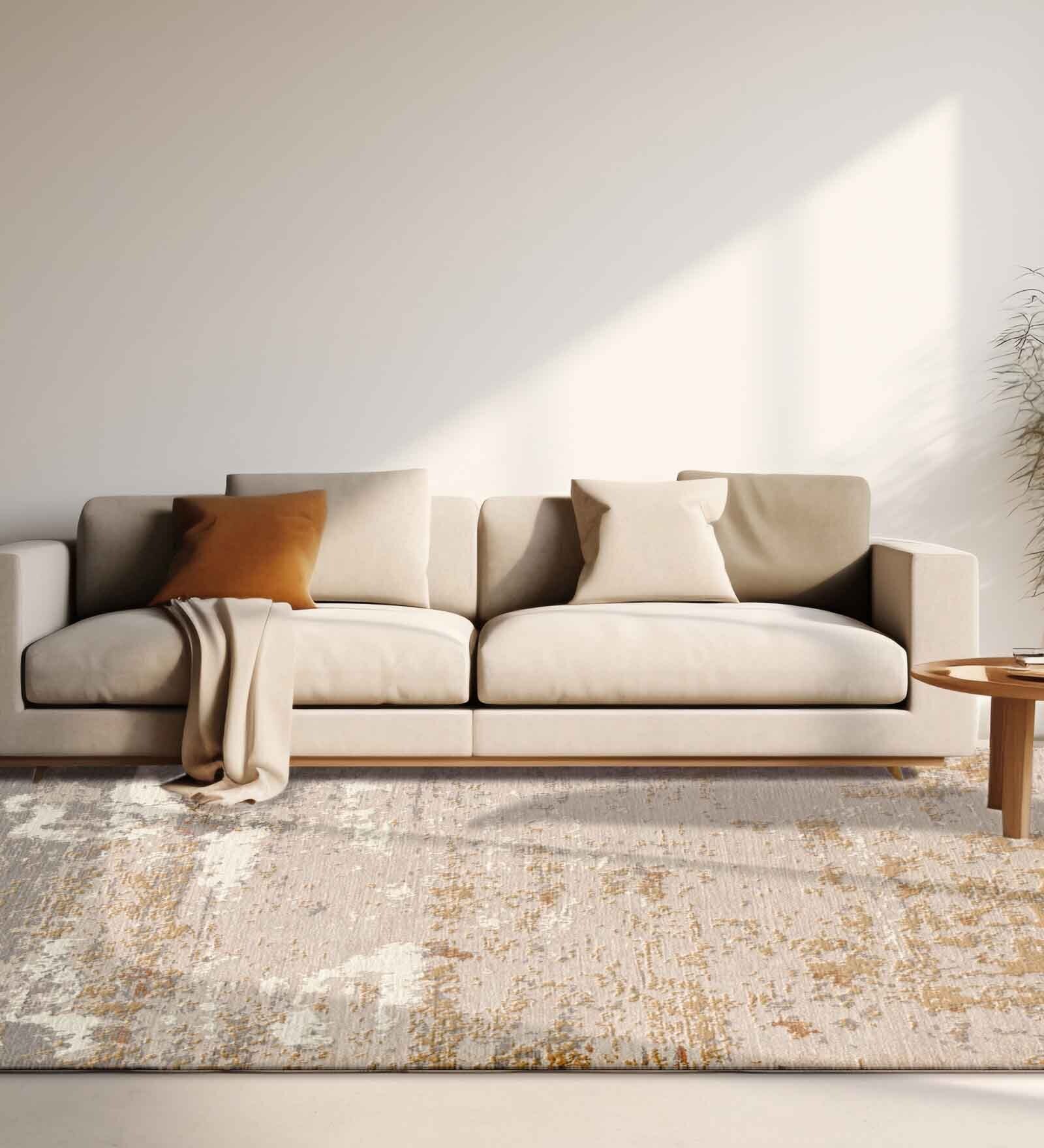 Beige Abstract Wool 4 ft x 6 ft Hand Knotted Carpet