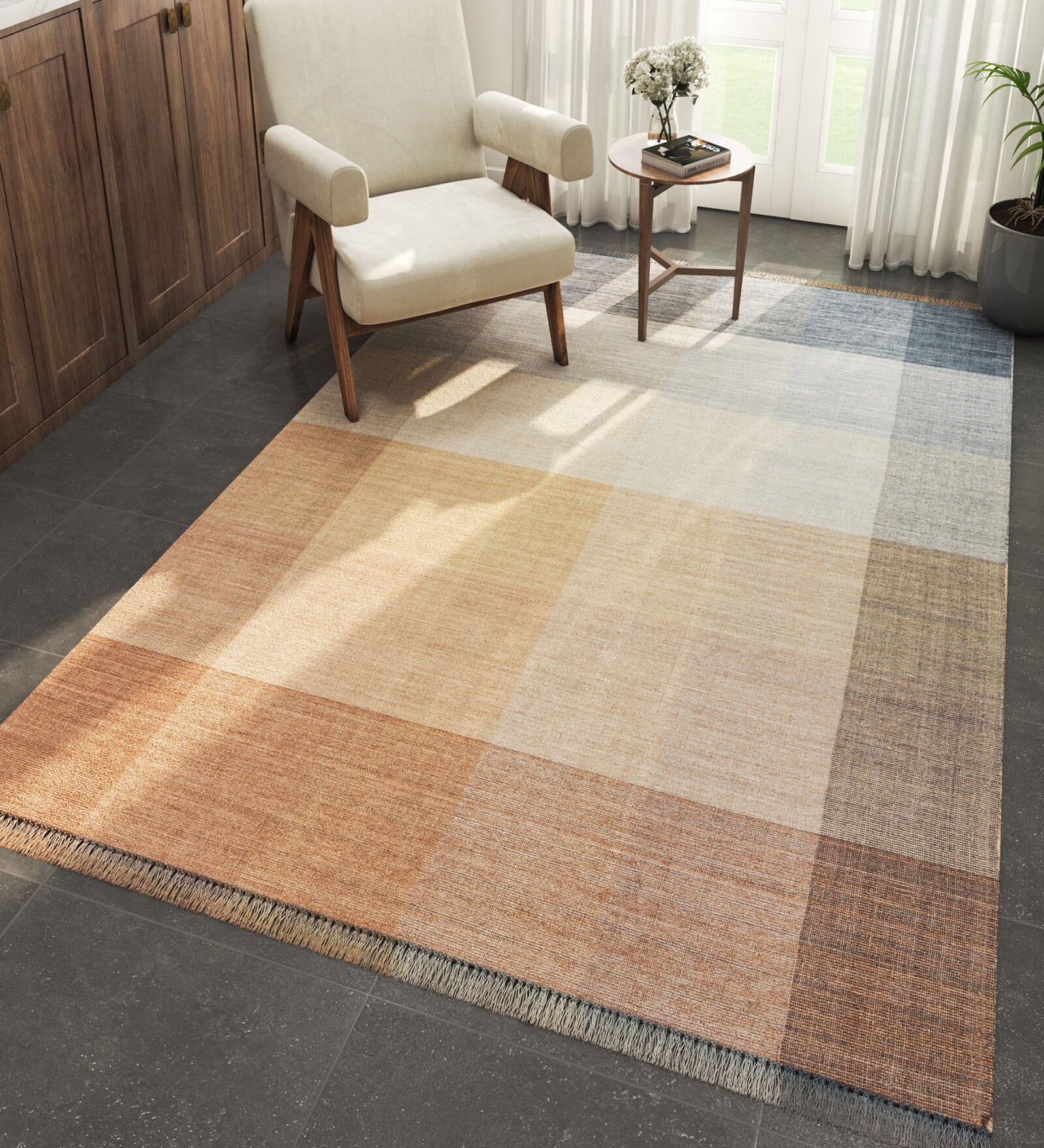 Beige Abstract Wool 6 ft X 9 ft Hand Woven Carpet