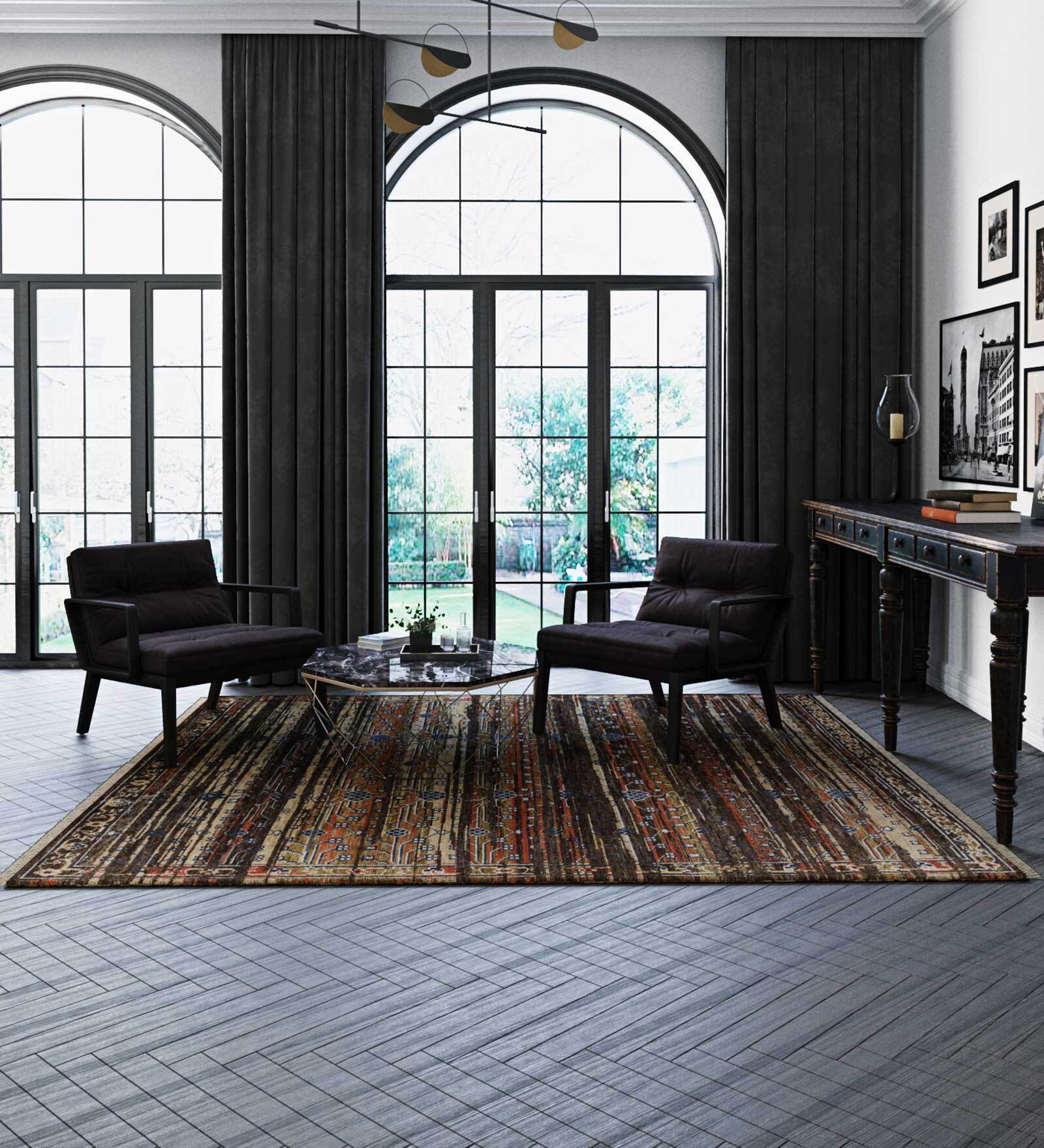 Beige Abstract Wool 8 x 10 ft Hand Knotted Carpet