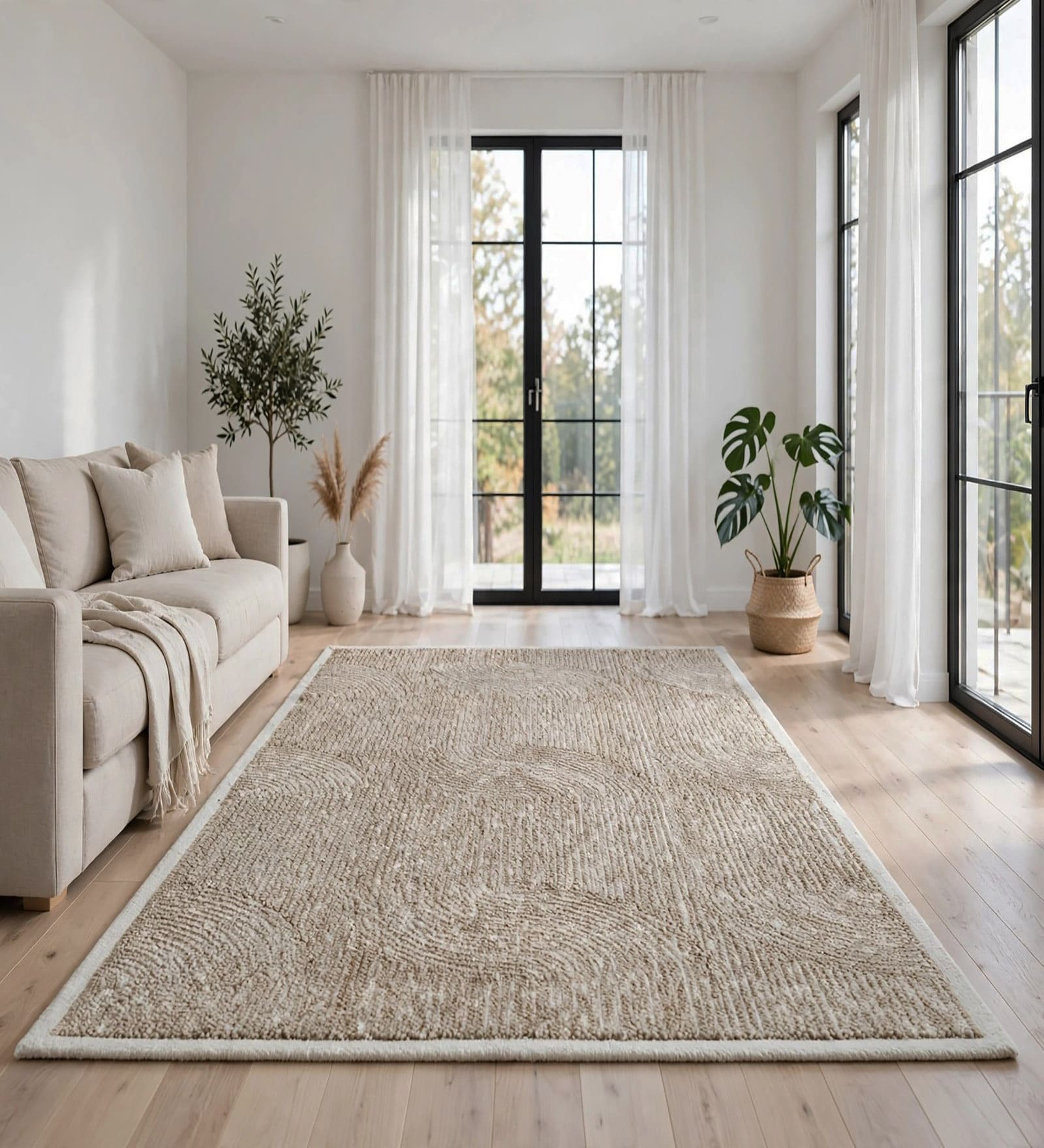 Beige Abstract Wool And Cotton 7 X 5 Feet Hand Tufted Carpet