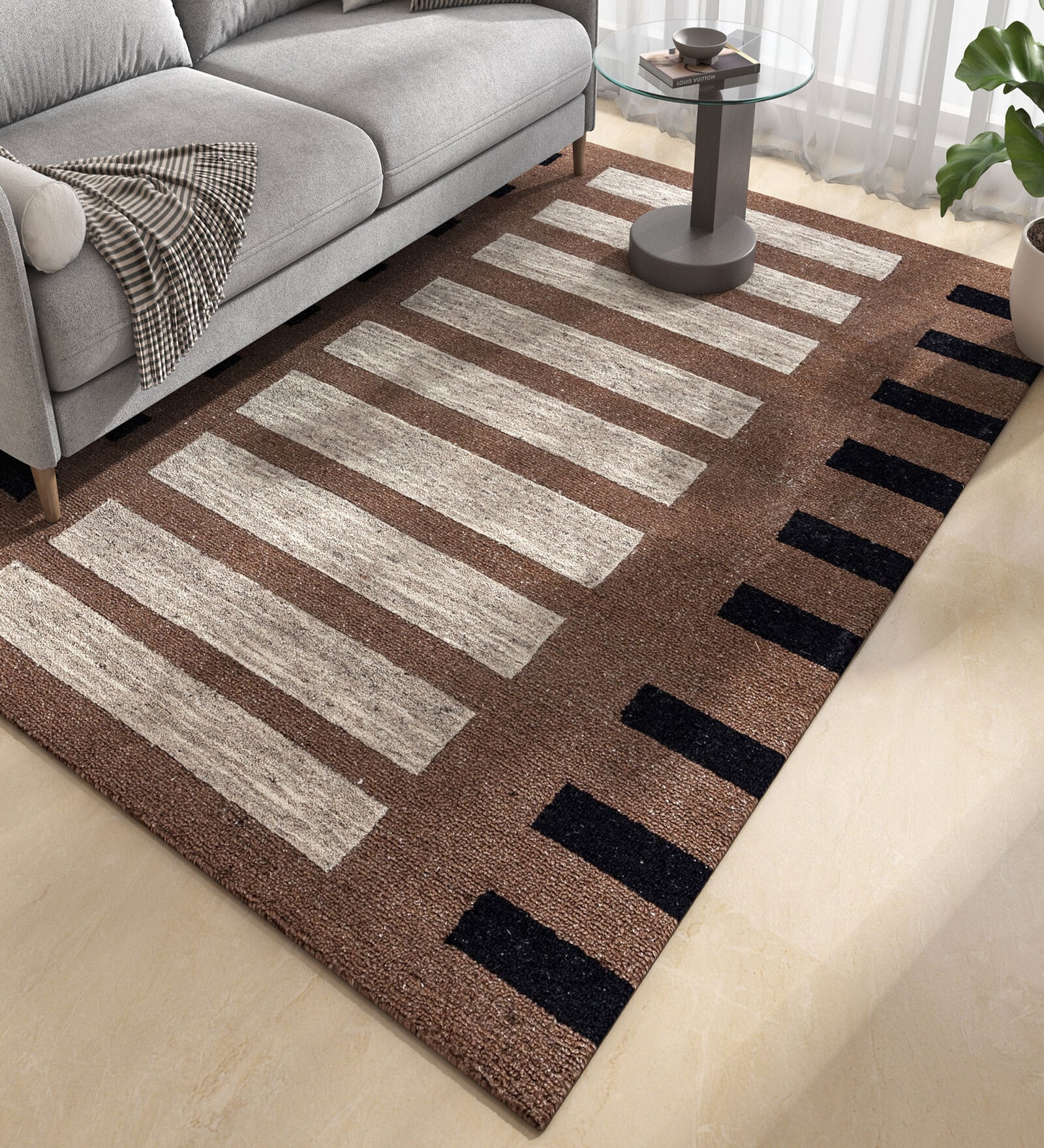 Beige Abstract Wool and Viscose 4 ft X 6 ft Hand Tufted Rectangle Carpet