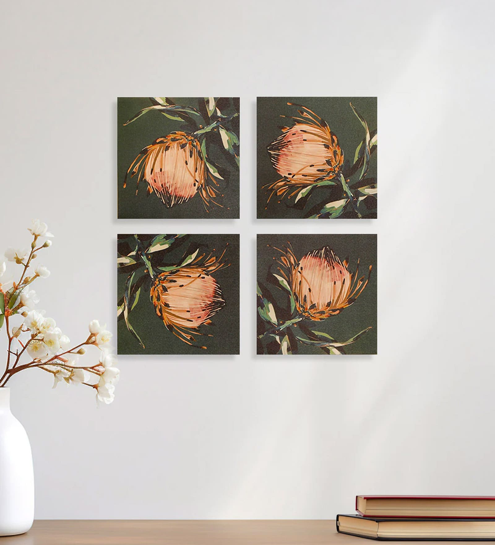 Beige Ambrosia Flower Wall Art Set of 4