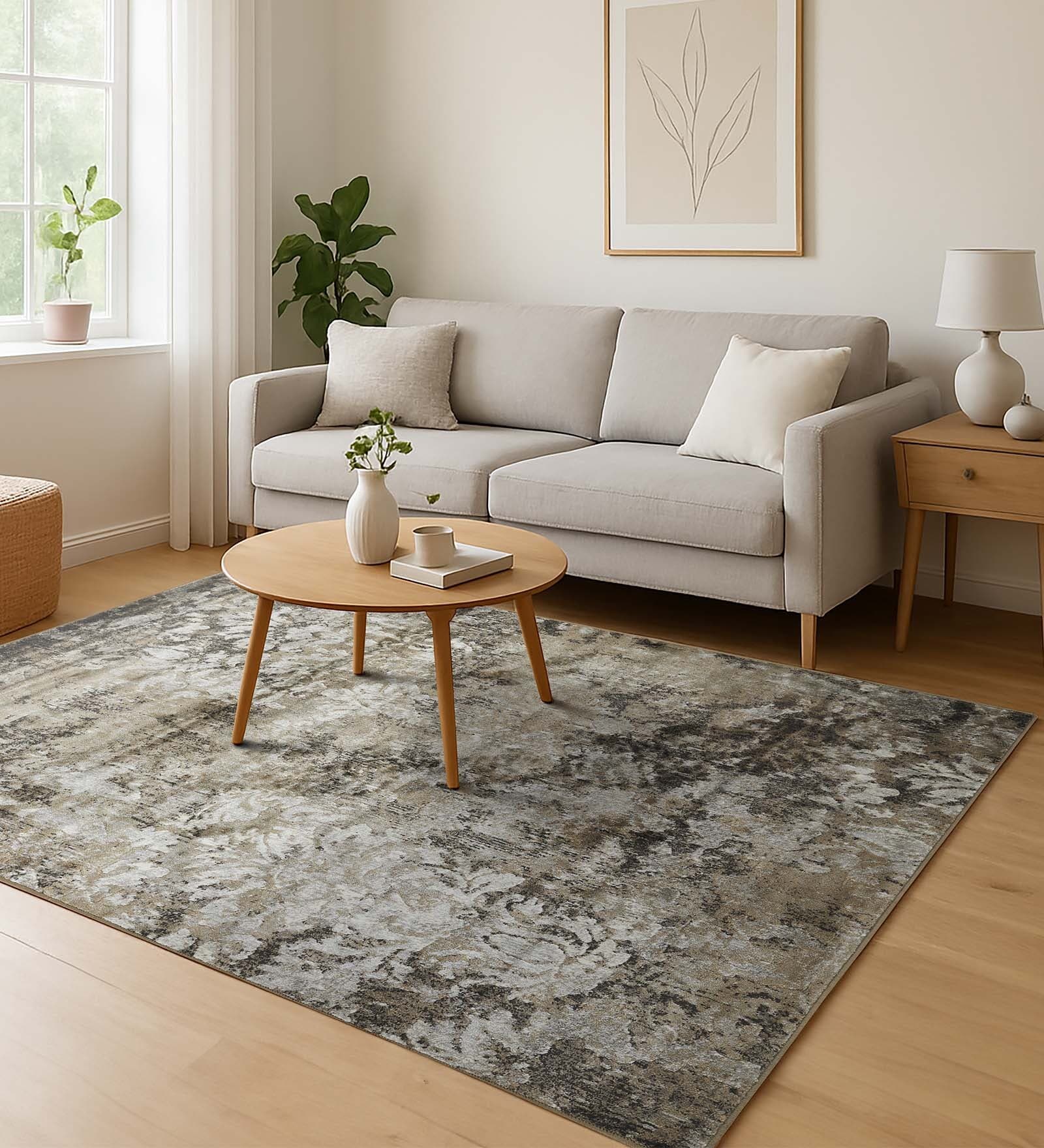 Beige and Brown Persian 3x5 Feet Machine Made Carpet