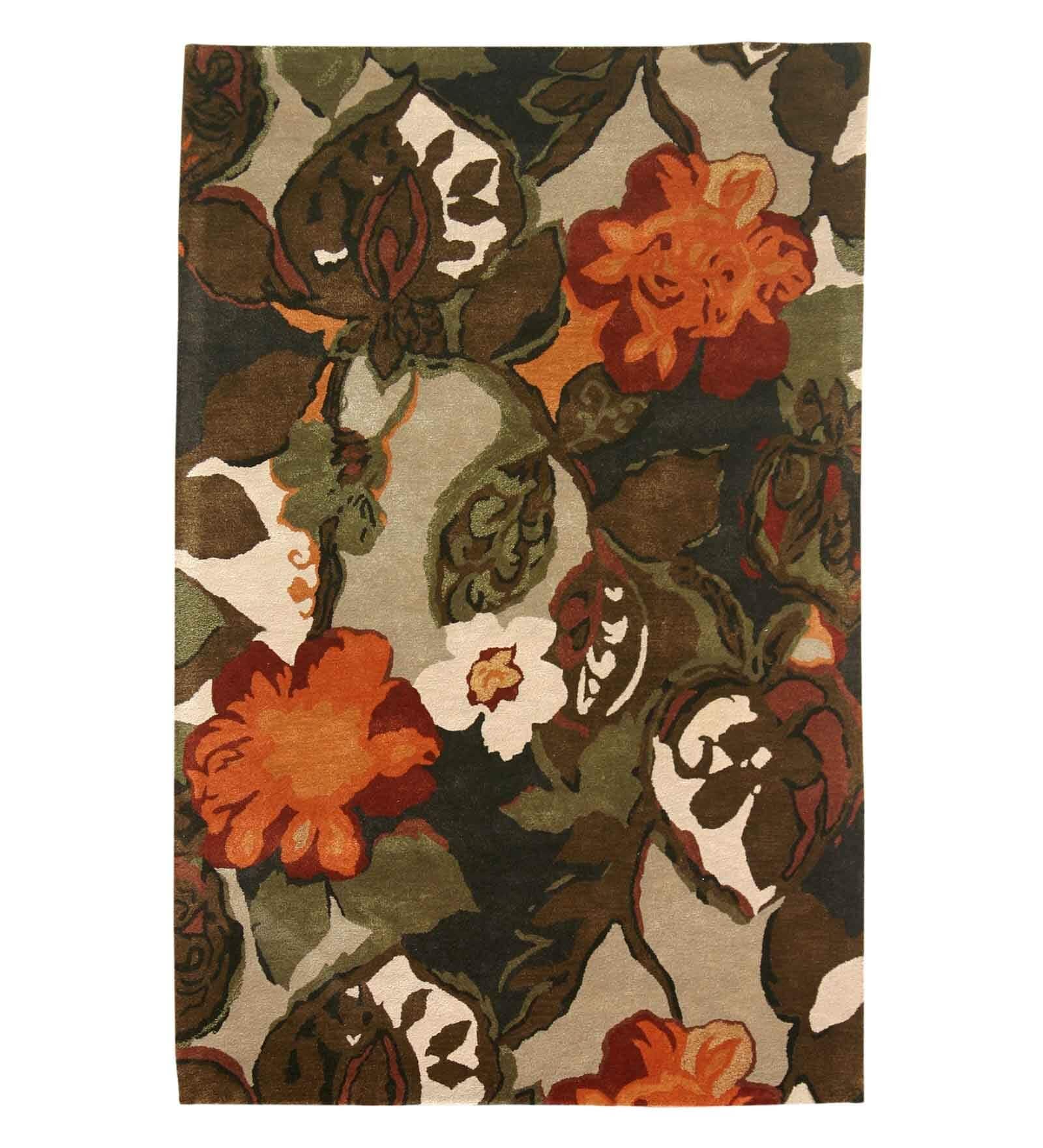 Beige Floral Wool 3 ft x 5 ft Hand Tufted Carpet